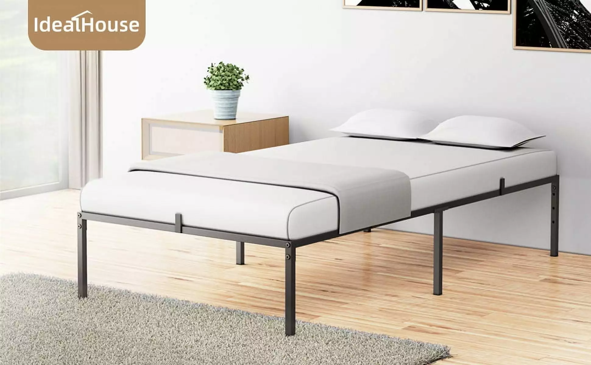 Coolmee Heavy Duty Metal Bed Frame Twin Size Platform Bed 191x99x38cm Black