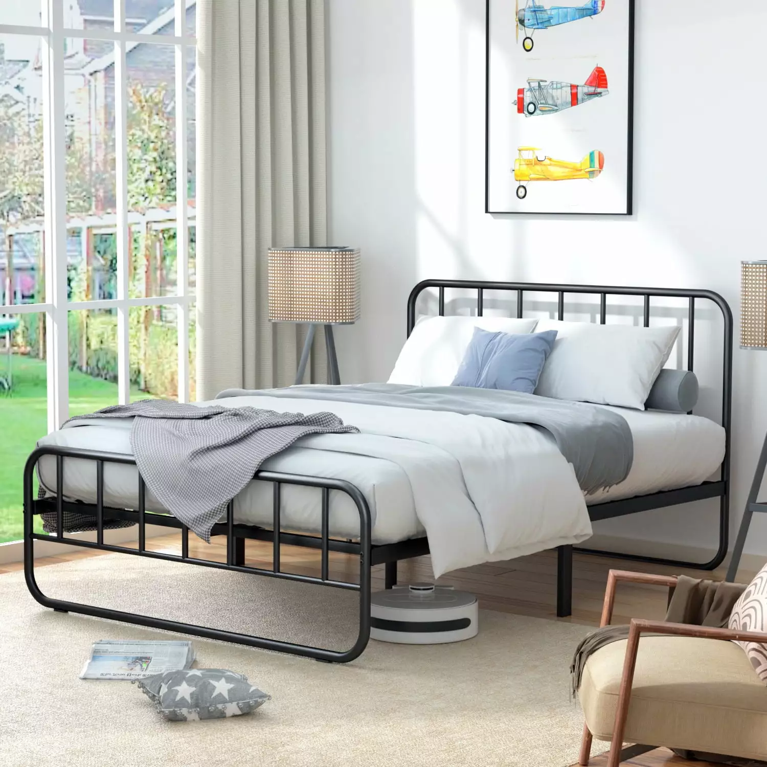 VENI Metal Bed Frame Headboard Easy to Assemble Full Size Sturdy Platform Bed