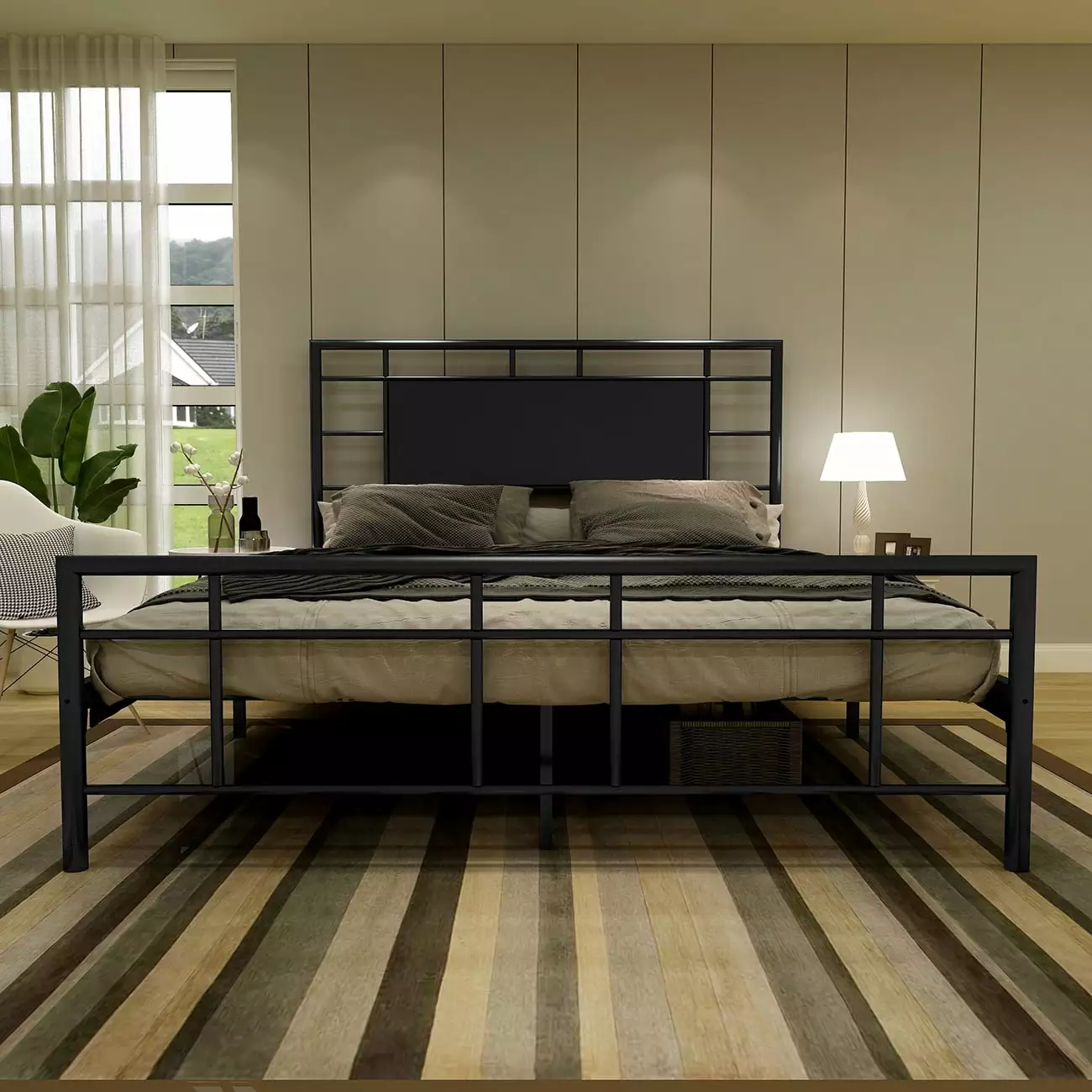 alazyhome Queen Size Metal Platform Bed Frame Metal Slats, Black