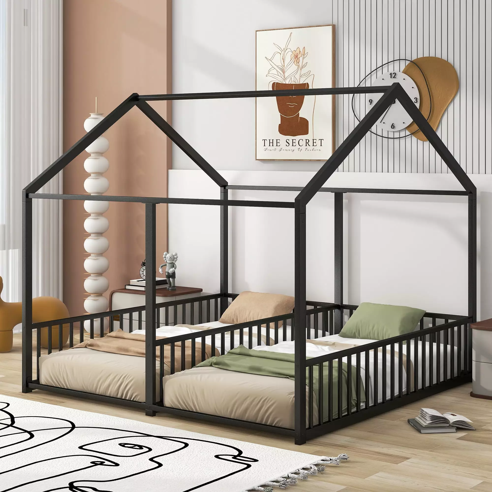 DreamBuck Metal Twin Houtilize Bed 2 Kids Double Shared Size Black