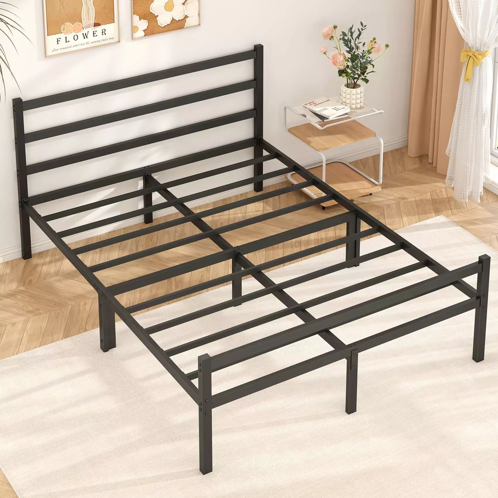 Mr IRONSTONE Black Heavy Duty Queen Size Metal Platform Bed Frame Headboard and Footboard 14 High Under Bed Storage Space ...
