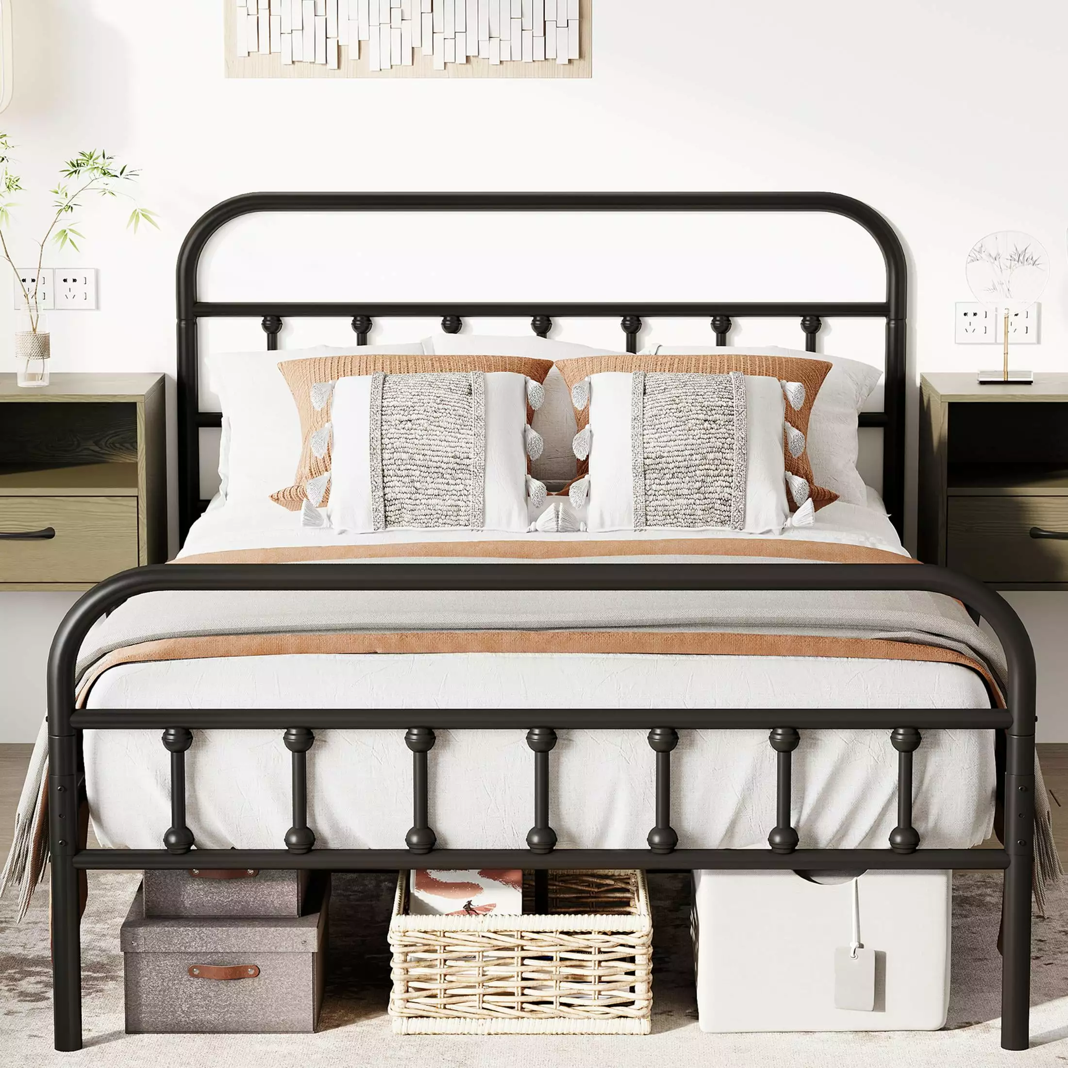 Sesslife Full Metal Bed Frame Black Platform Bed Vintage Headboard and Footboard