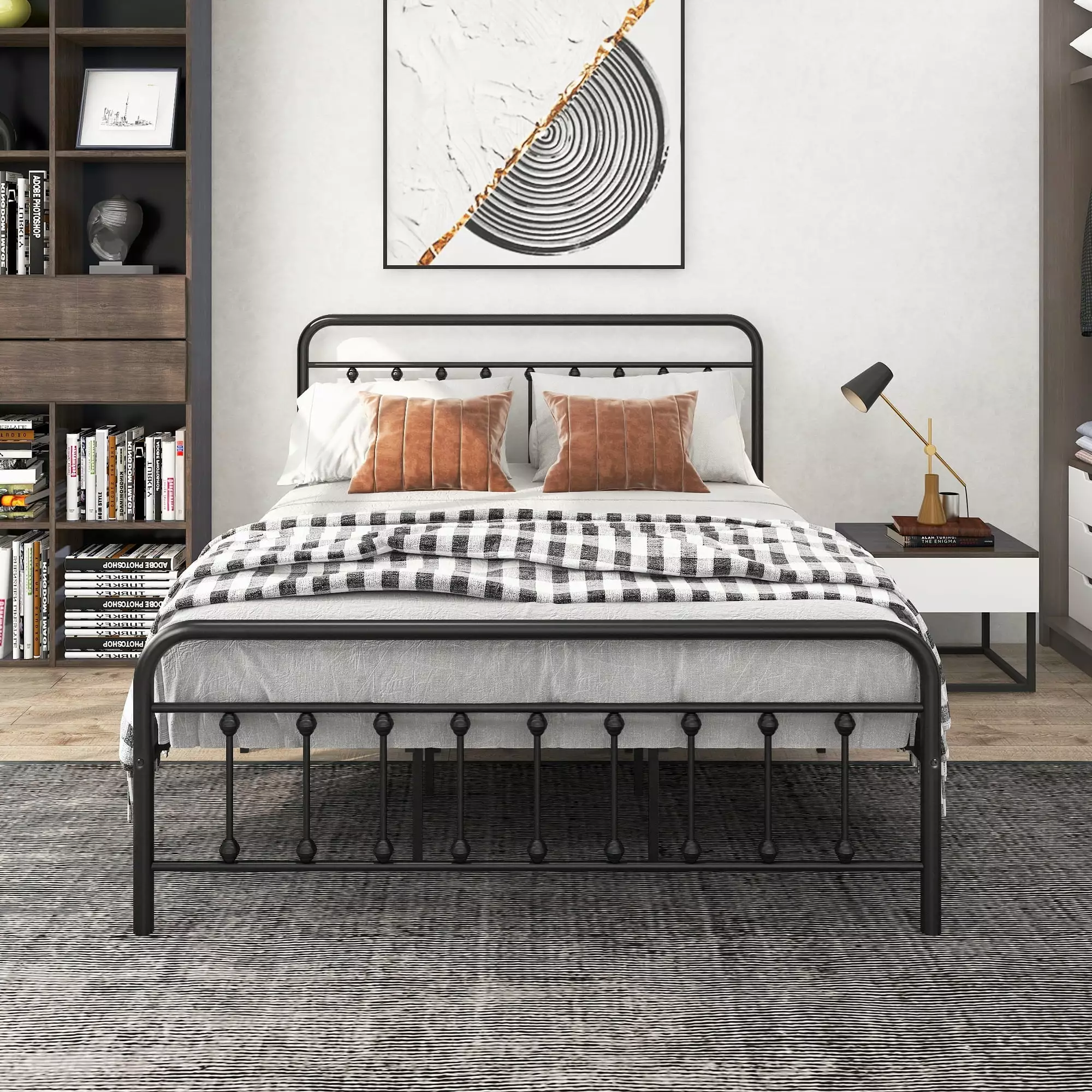 Sesslife Queen Metal Bed Frame Vintage Headboard and Footboard Sturdy Steel Slat Support Victorian Style Platform Bed