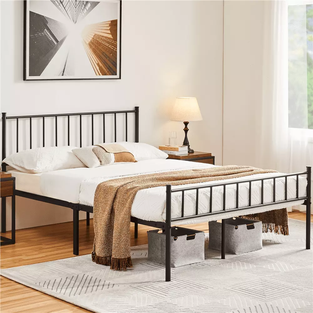 Topeakmart Full Metal Bed Spindle Headboard No Box Spring Needed Black