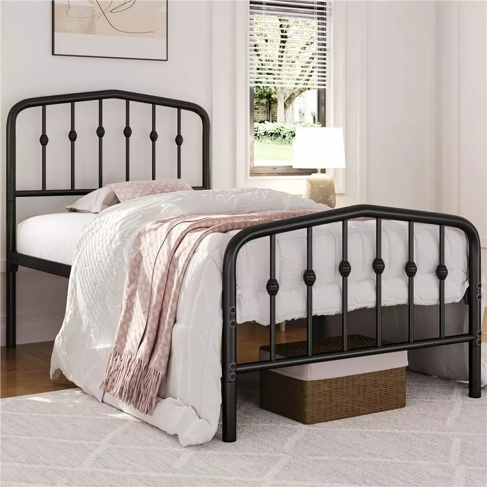 Topeakmart Twin Size Modern Metal Bed Arched Headboard and Footboard Black