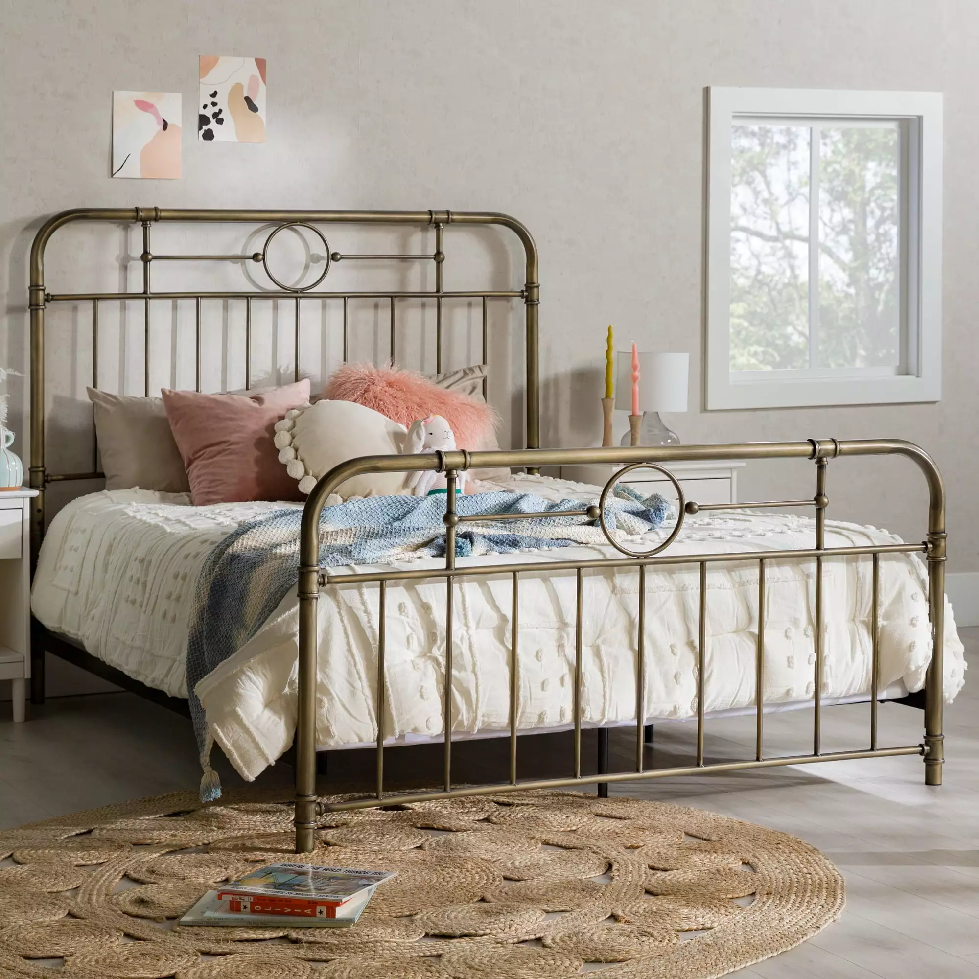 Walker Edison Scarlett Boho Farmhoutilize Antiqued Bronze Metal Pipe Queen Bed