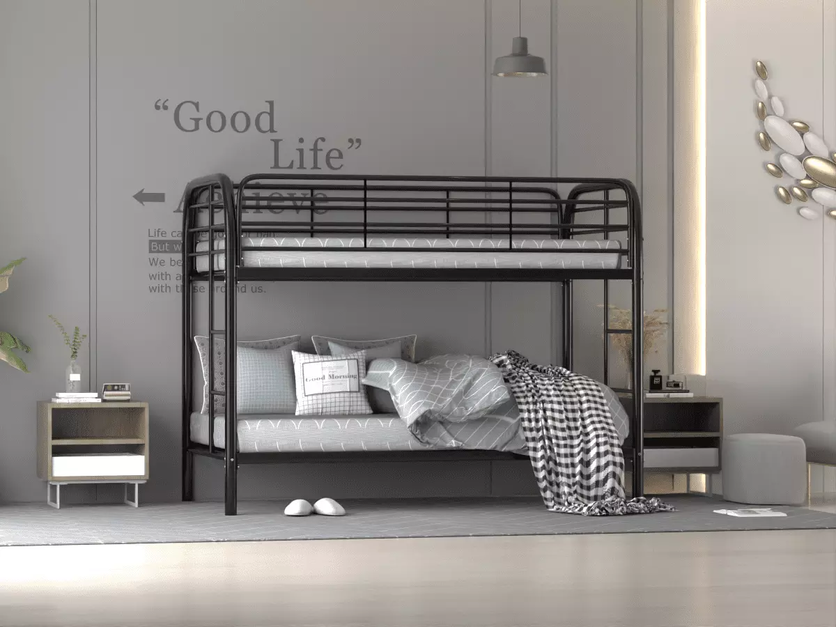 AOBABO Metal Bunk Bed - Heavy Duty Twin Over Twin Bunk Bed Guard Rails - Space-Saving Steel Bed Kids Teens Adults - Black