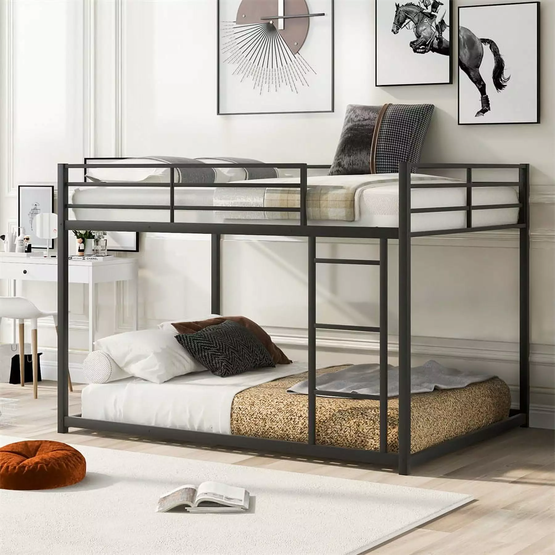 Full Over Full Metal Low Bunk Bed Kids Teens Adults Heavy Duty Frame and Guard Rails ARCTICSCORPION