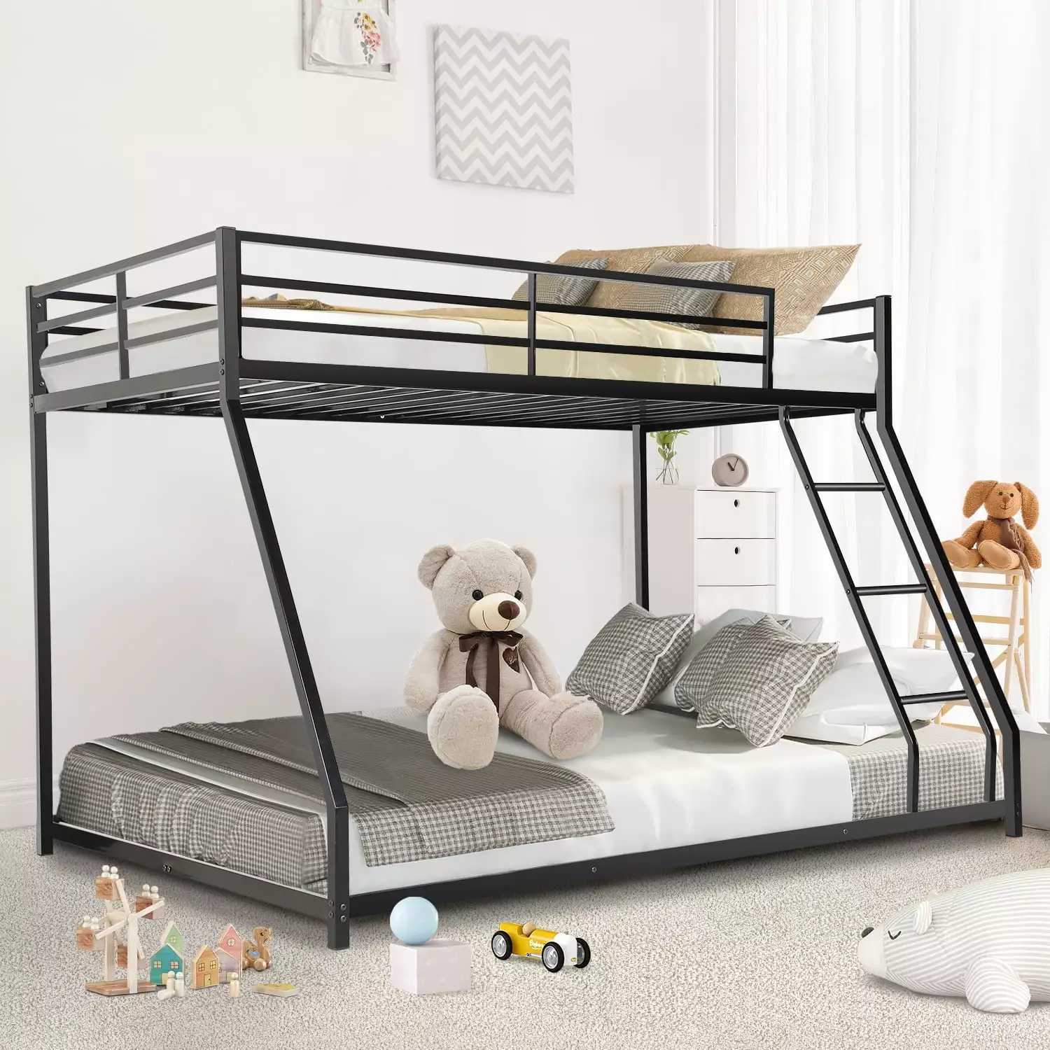 Twin over Full Bunk Bed Metal Frame Noise Free Guardrails Ladder Kids Teens Adults ARCTICSCORPION
