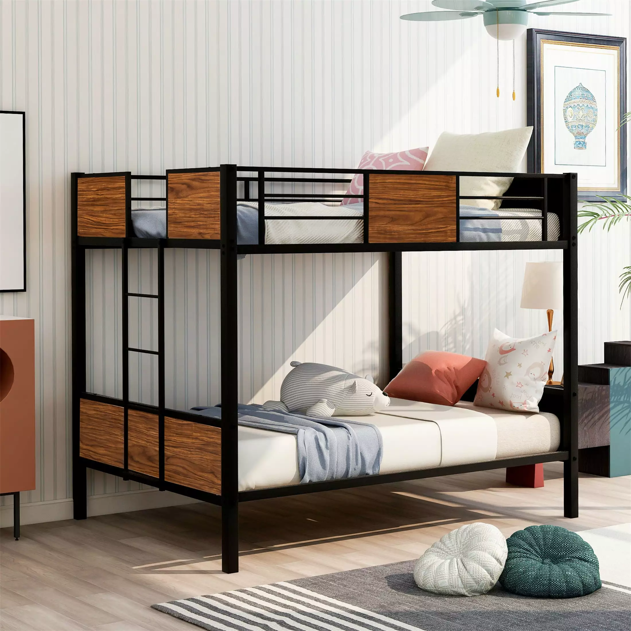 Aukfa Full over Full Heavy Duty Metal Bunk Bed Dorm Bedroom Black