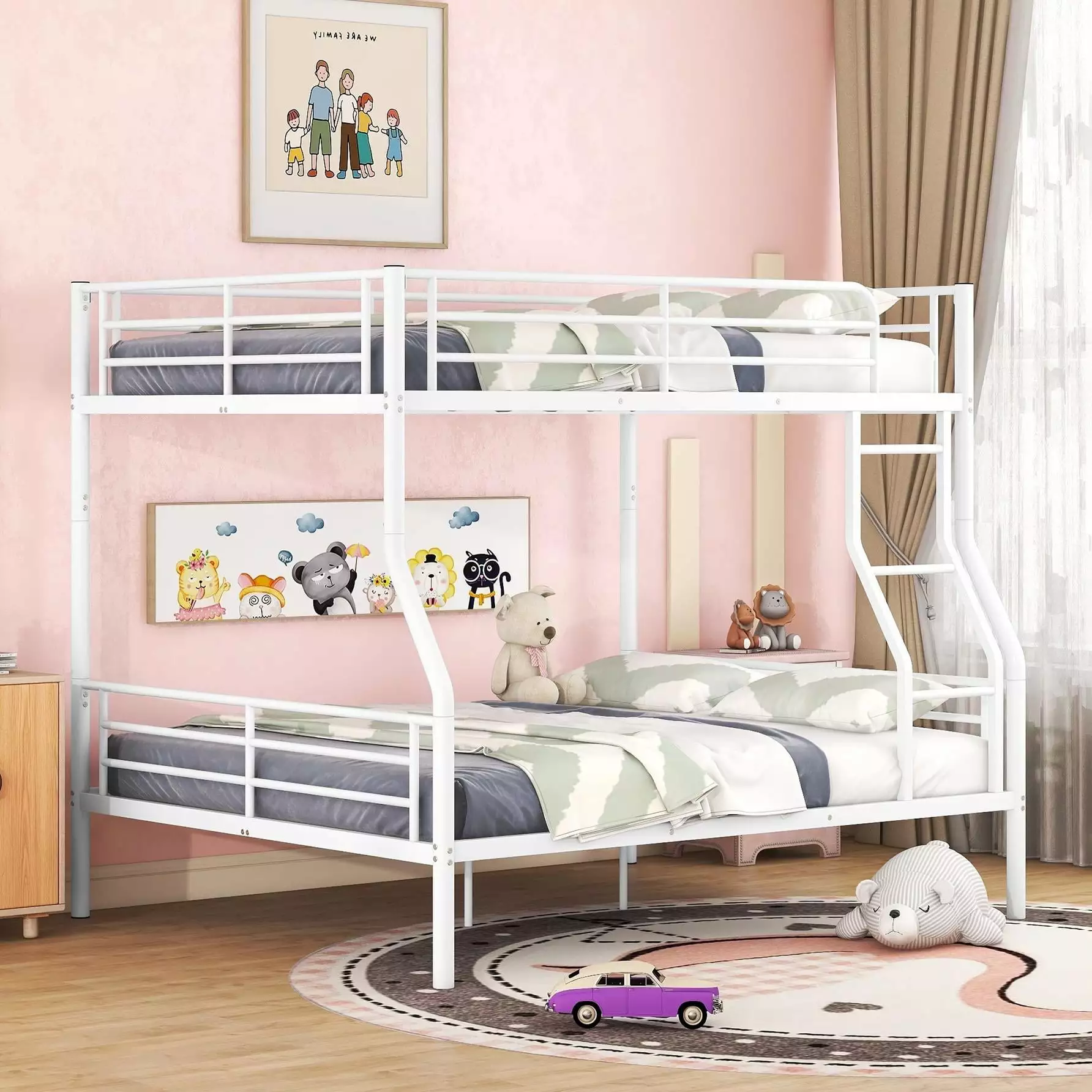 Bellemave Full XL Over Queen Metal Bunk Bed Convertible to Two Beds White