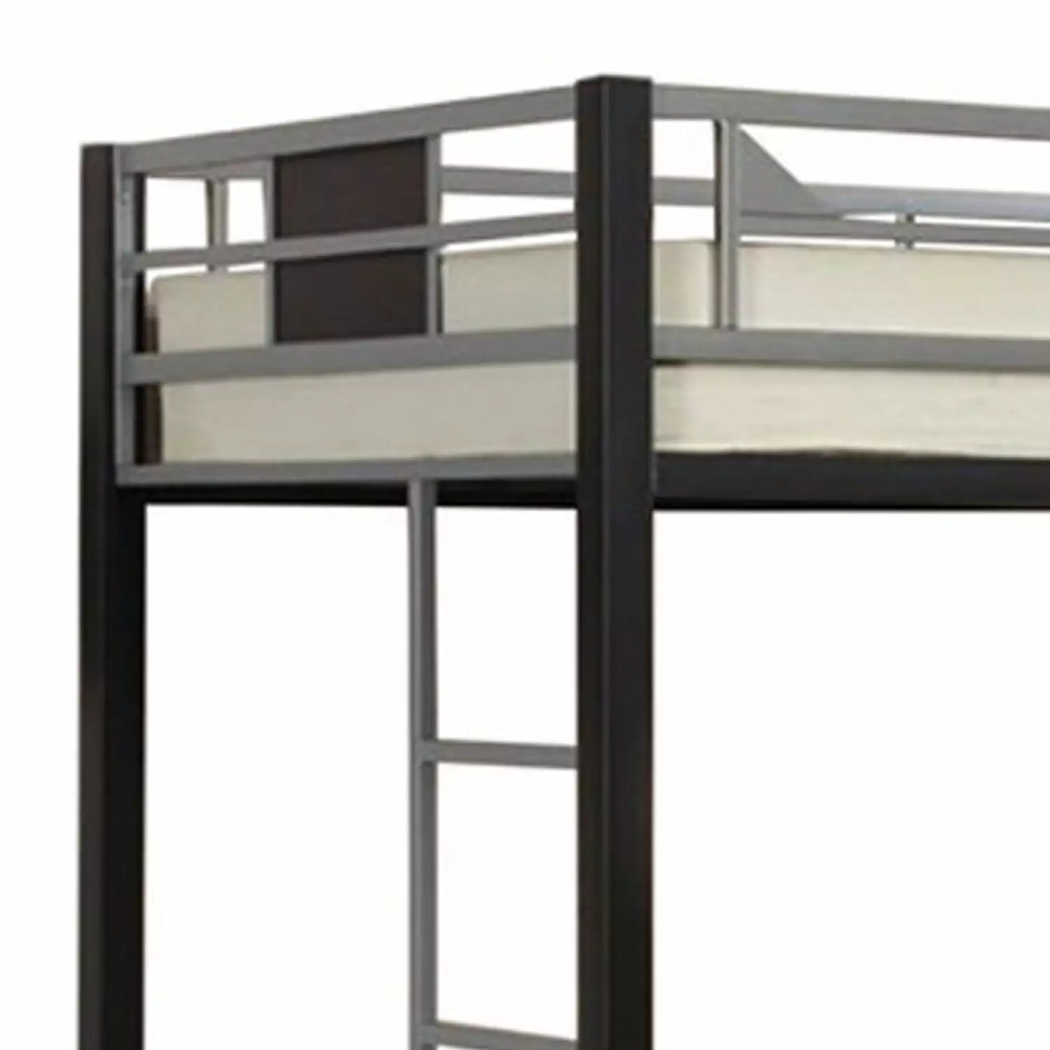 Benzara Twin Over Twin Black Metal Bunk Bed Silver and Black - Modern and Compact