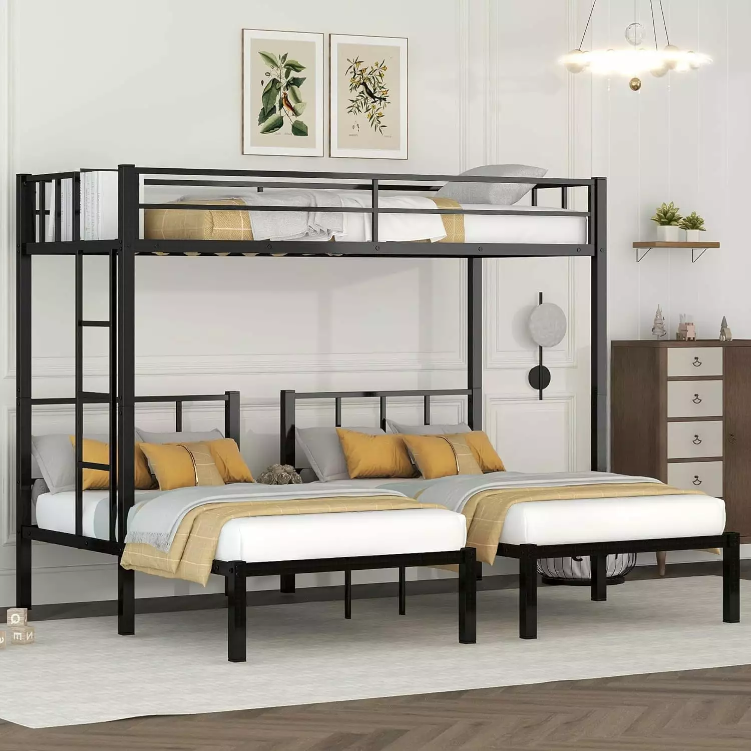 BTMWAY Modern Metal Triple Bunk Beds Twin Over Twin Over Twin Convertible No Box Spring Needed Black R1213