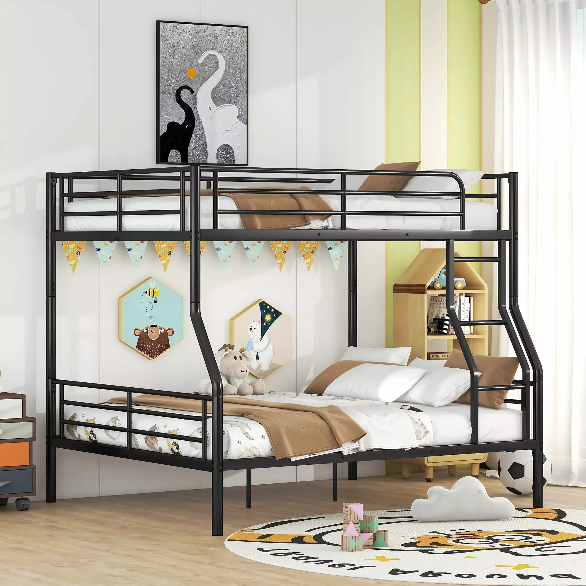 Churanty Full XL Over Queen Metal Bunk Bed Black