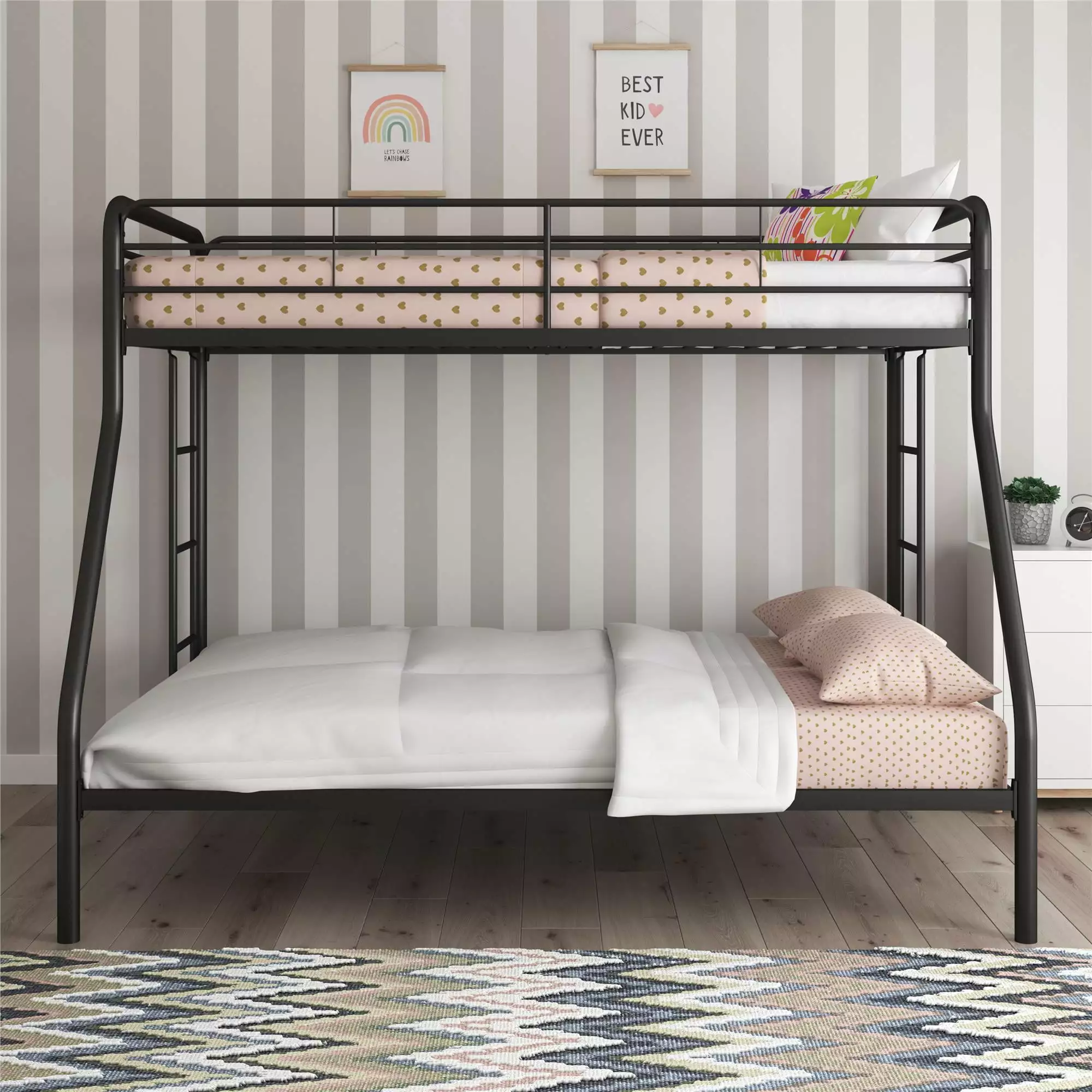 DHP Dusty Twin Over Full Metal Bunk Bed Protected Ladders Black - Space-Saving Design