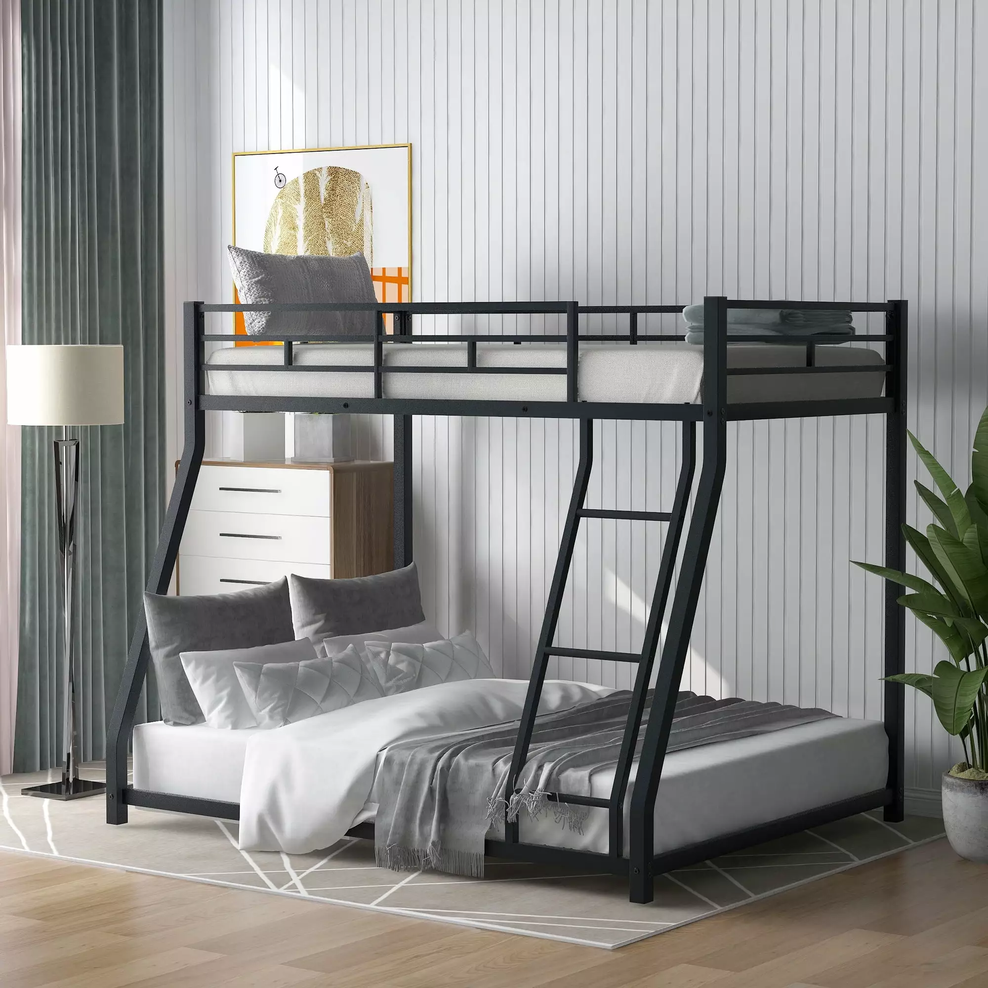 Euroco Twin over Full Metal Bunk Bed Black