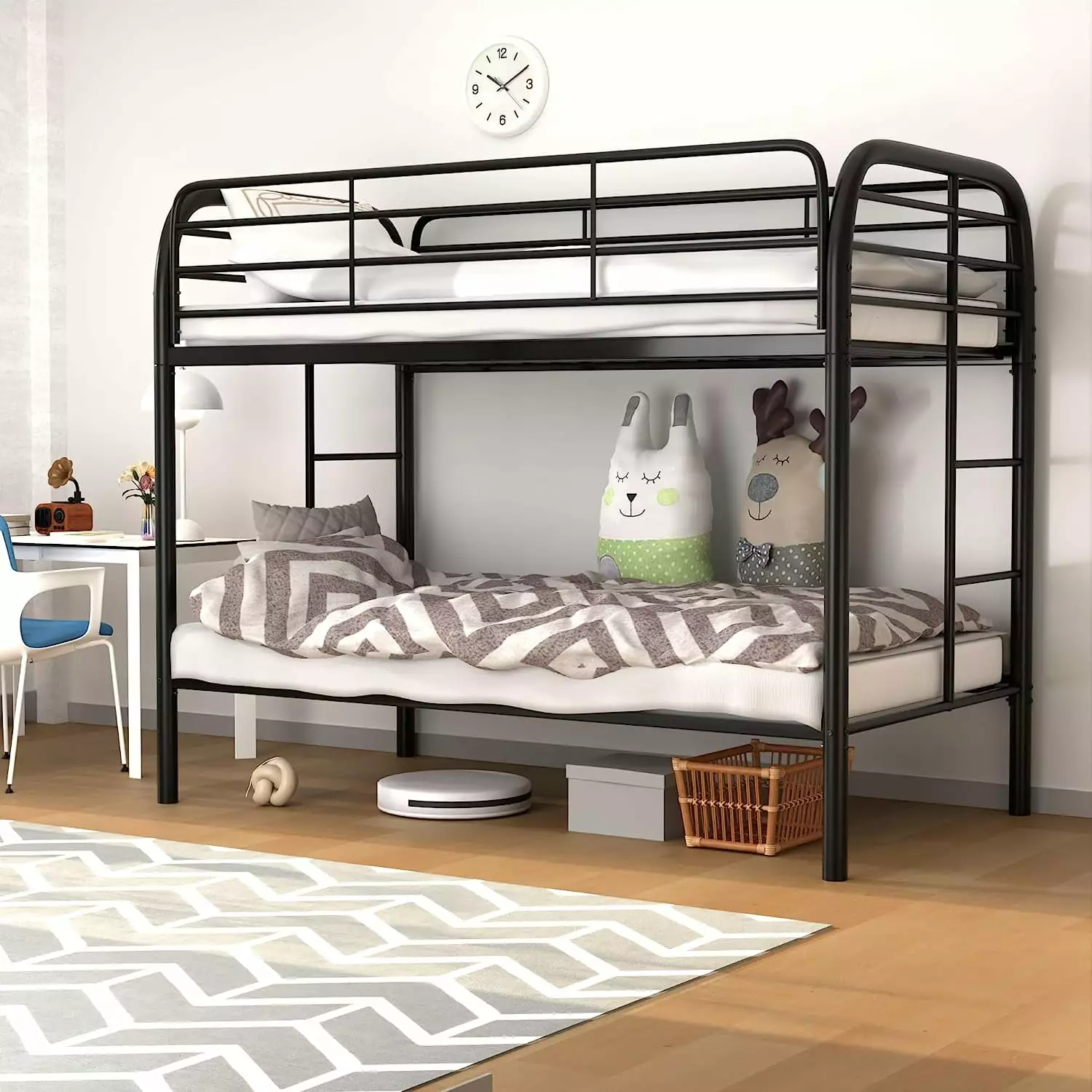 Gaeanet Metal Bunk Bed Heavy Duty Bed Protectty Guard Rails and Space-Saving Design Steel Bed Kids Teens Adults