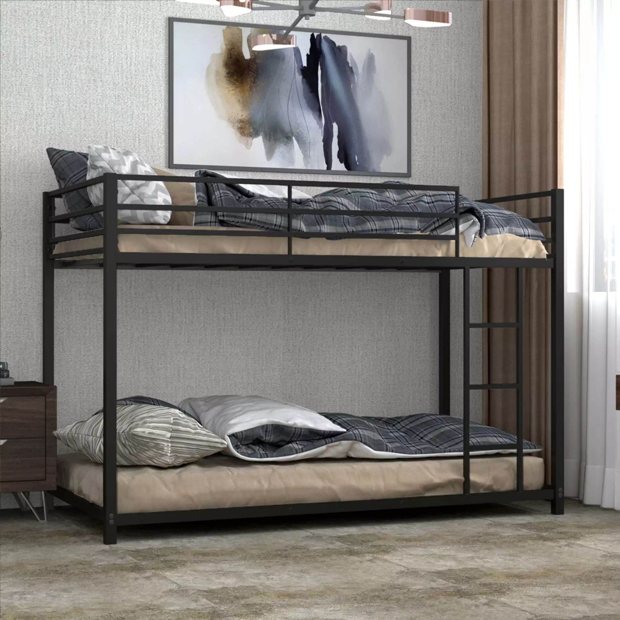 Gymax Twin Over Twin Metal Bunk Bed Frame Guard Rails and Side Ladder