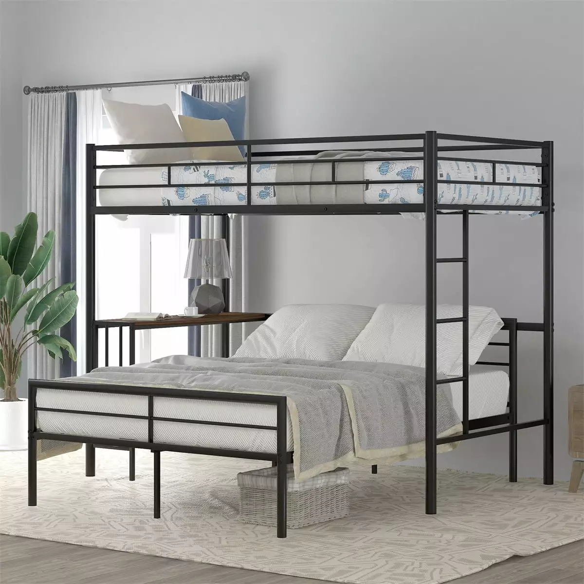 Twin Over Full Metal Bunk Bed Multi-directional Desk Bedroom INCLAKE