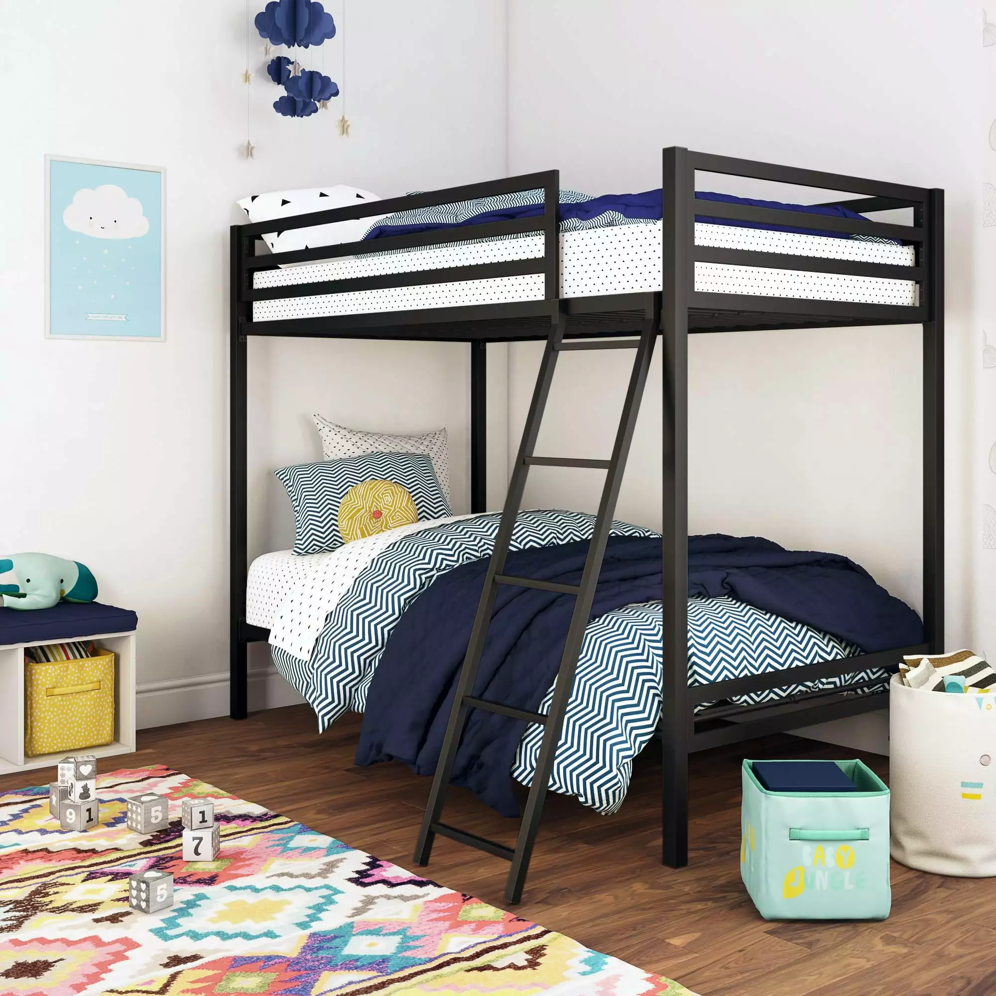 Mainstays Luxury Twin over Twin Metal Bunk Bed Black Space Saving Bed Frame