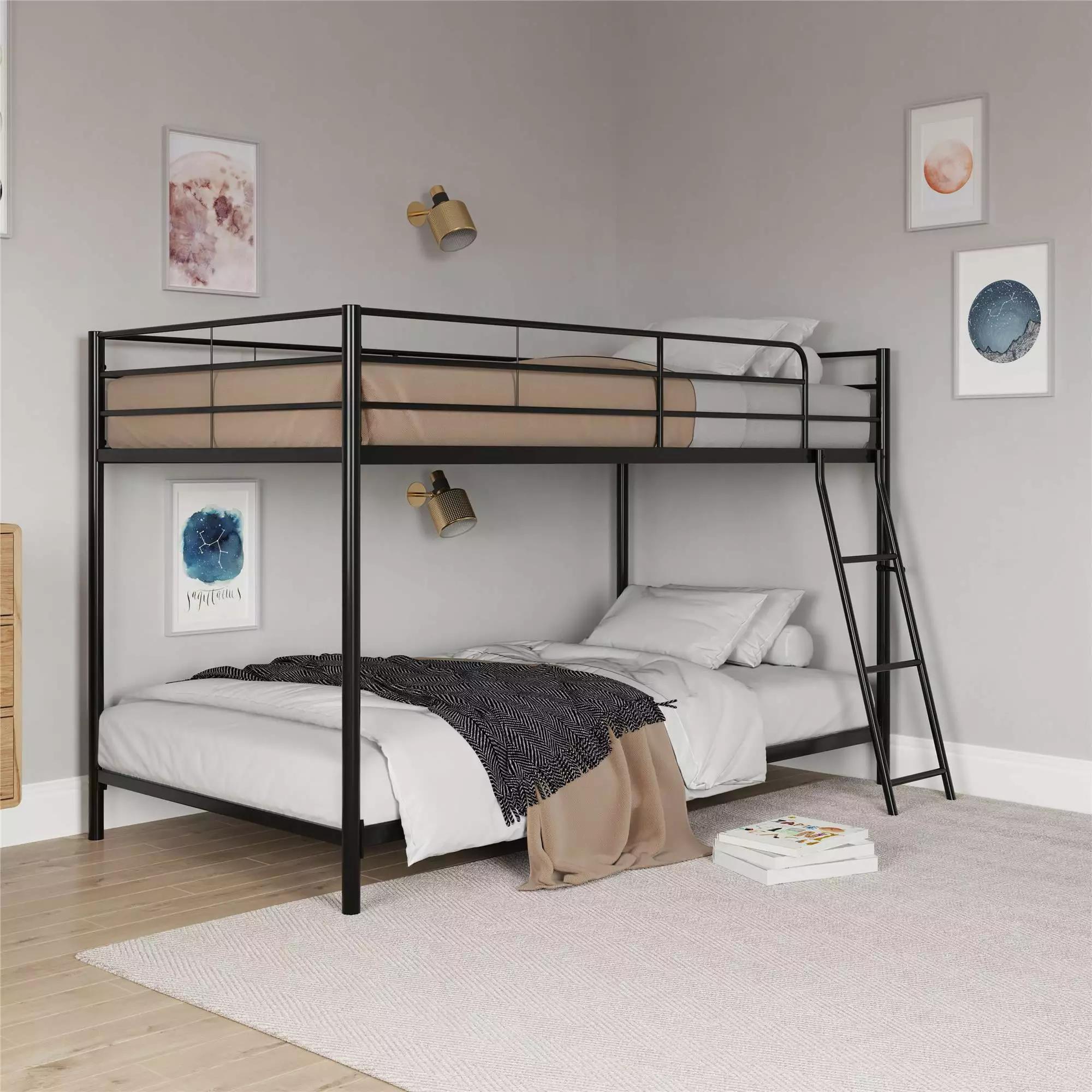 Mainstays Small Spaces Twin-over-Twin Low Profile Junior Bunk Bed - Black