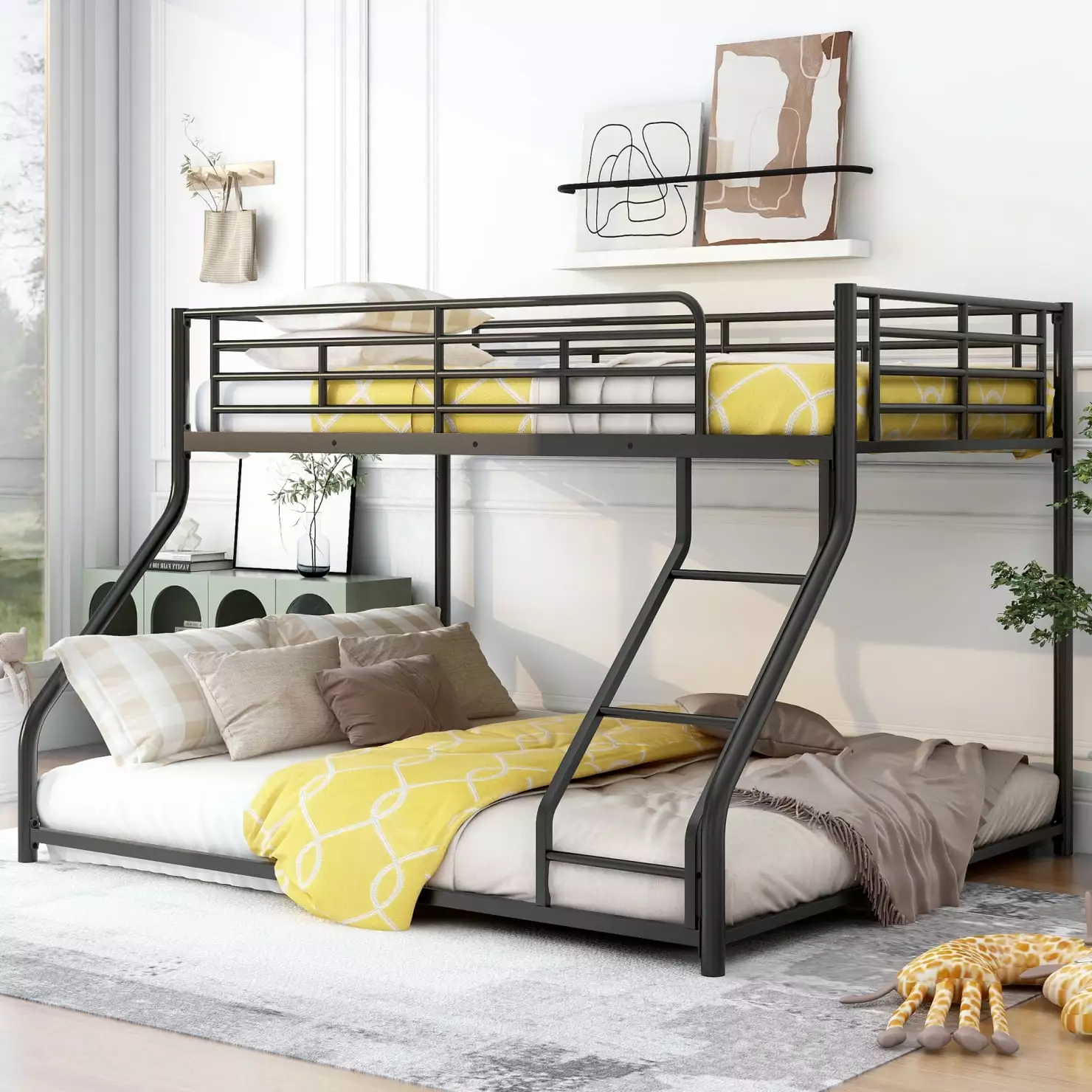 Twin XL Over Queen Bunk Bed Ladders - Heavy-Duty Metal Bunk Bed Kids, Teens, and Adults Black Triple Tree