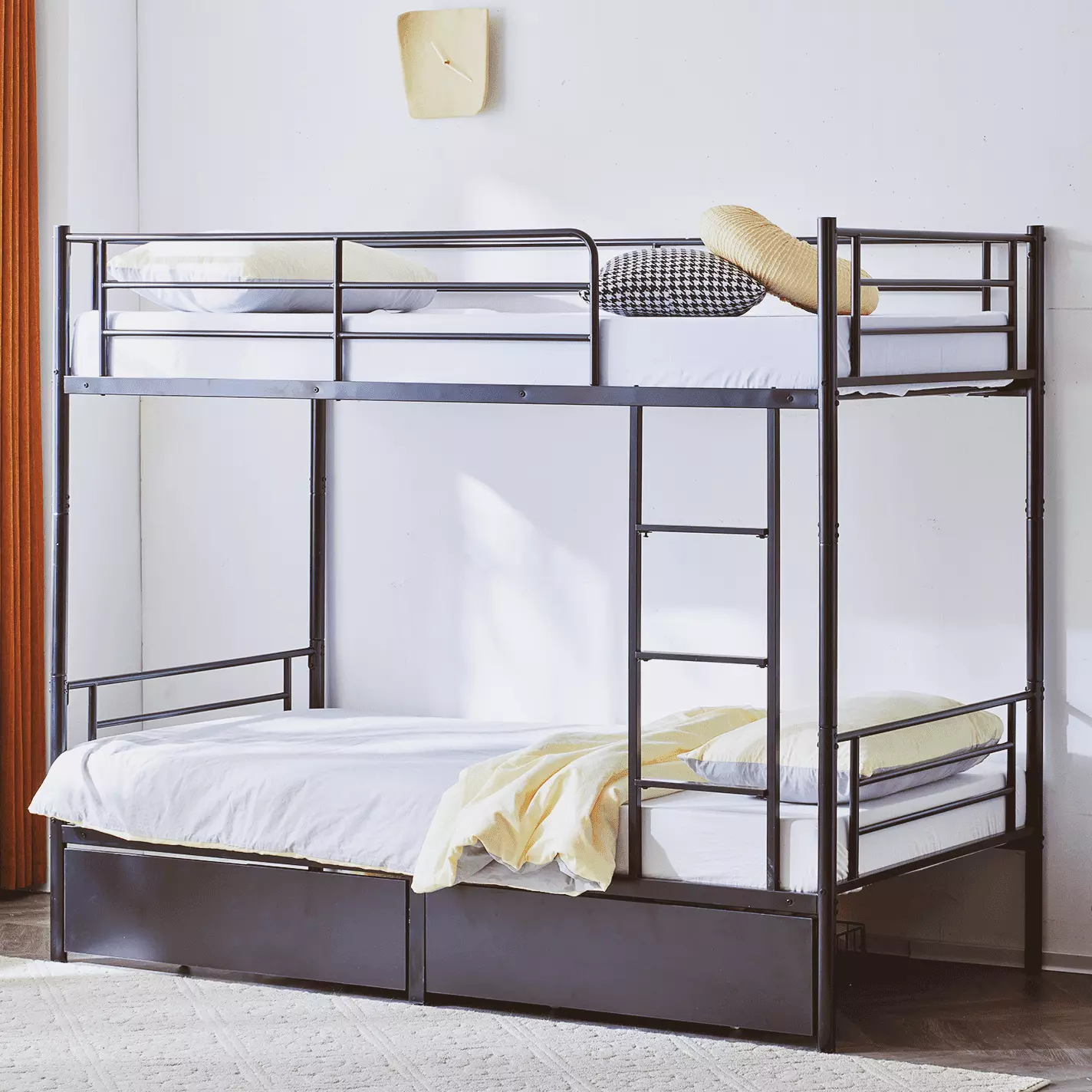 UBesGoo Twin Over Twin Bunk Bed 2 Storage Drawers - Separable Metal Frame Loft Bed - Convertible into Two Daybeds - Black