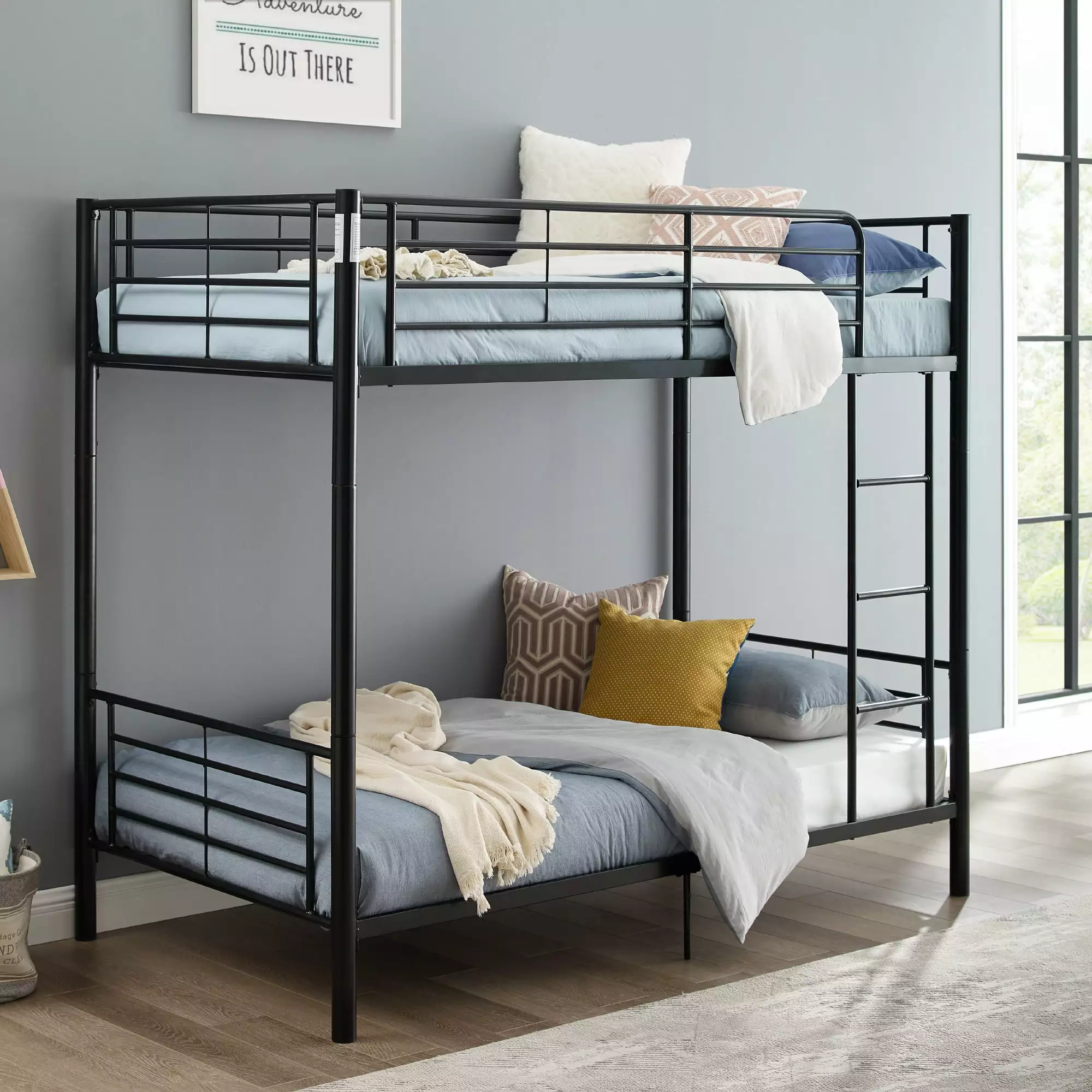 Walker Edison Luxury Twin Over Twin Black Metal Bunk Bed Kids Teens