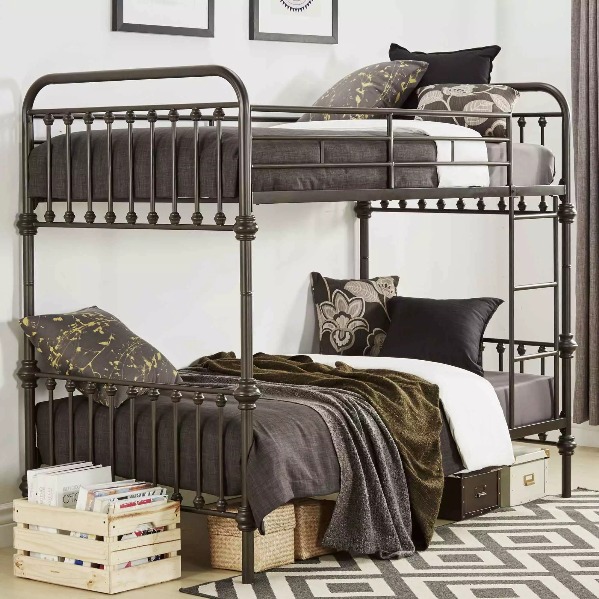 Weston Home Nottingham Twin over Twin Metal Bunk Bed Ladder Dark Bronze