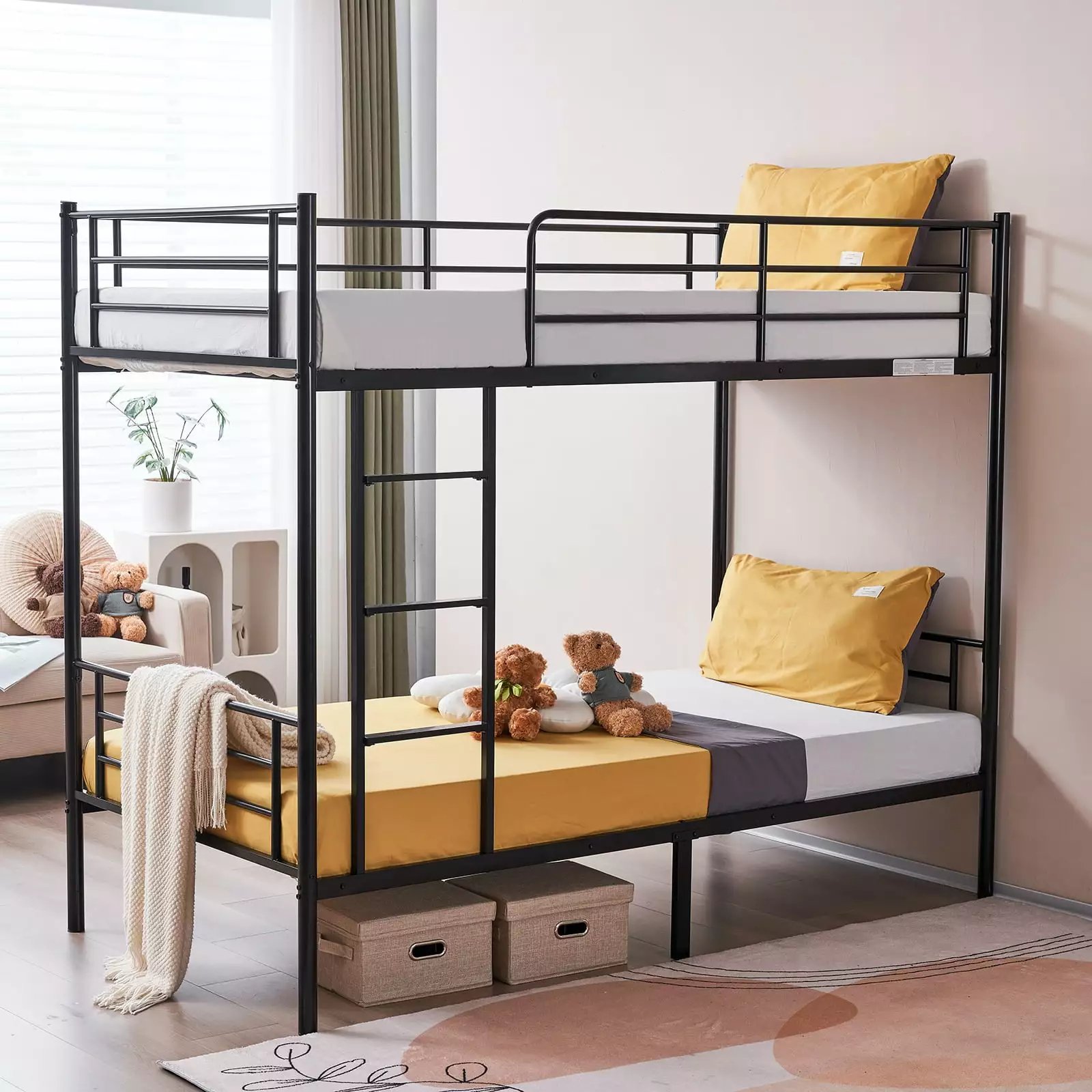 Zimtown Twin over Twin Steel Bunk Bed Frame Kids and Adults, Black