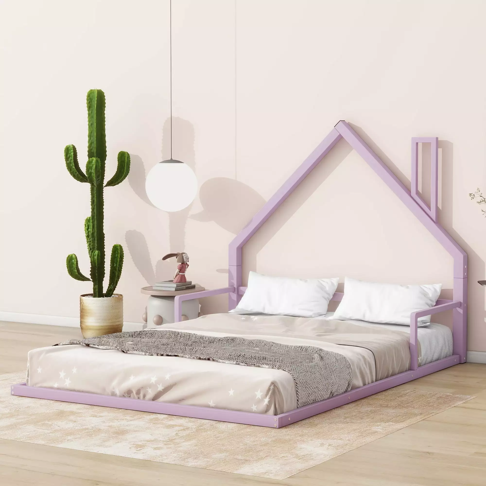 Euroco Metal Full Size Houtilize Floor Bed Kids Teens Adults Pink