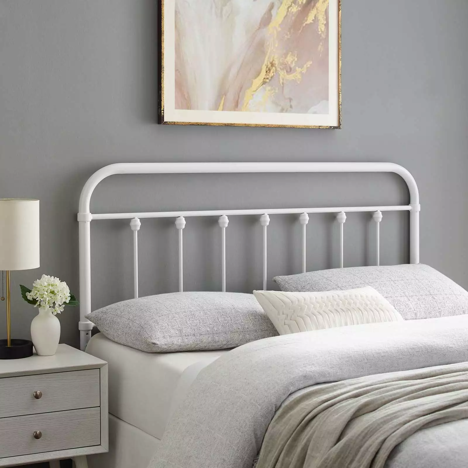 Modway Sage King Modern Iron Headboard - Powder Coated White Finish - Metal Bed Headboard