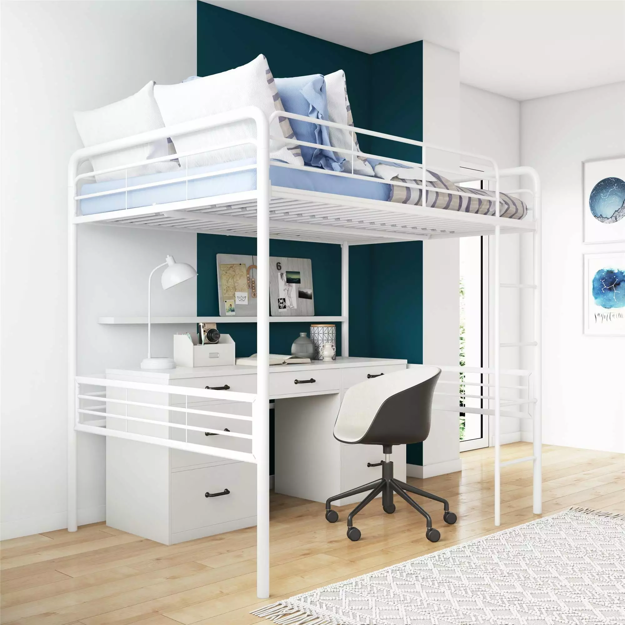 DHP Tommy Full Metal Loft Bed Off White