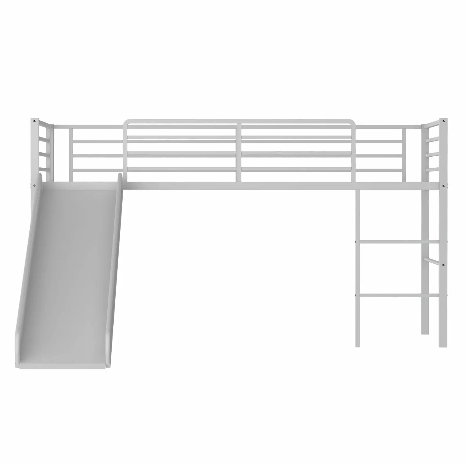 Infans Twin Metal Loft Bed Slide Guardrails and Built- Ladder Silver