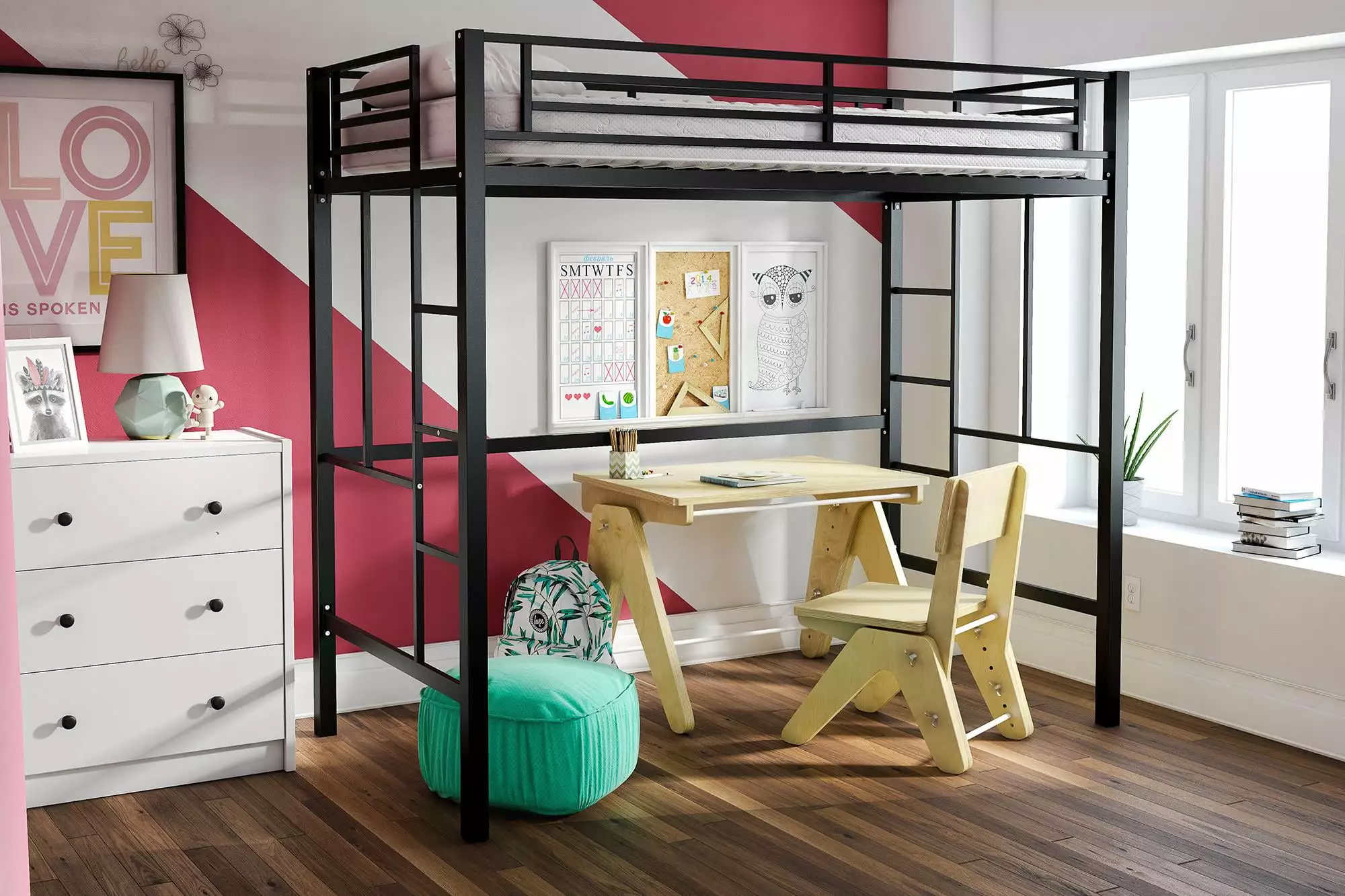Your Zone Brittain Twin Metal Loft Bed Black Kids and Teens