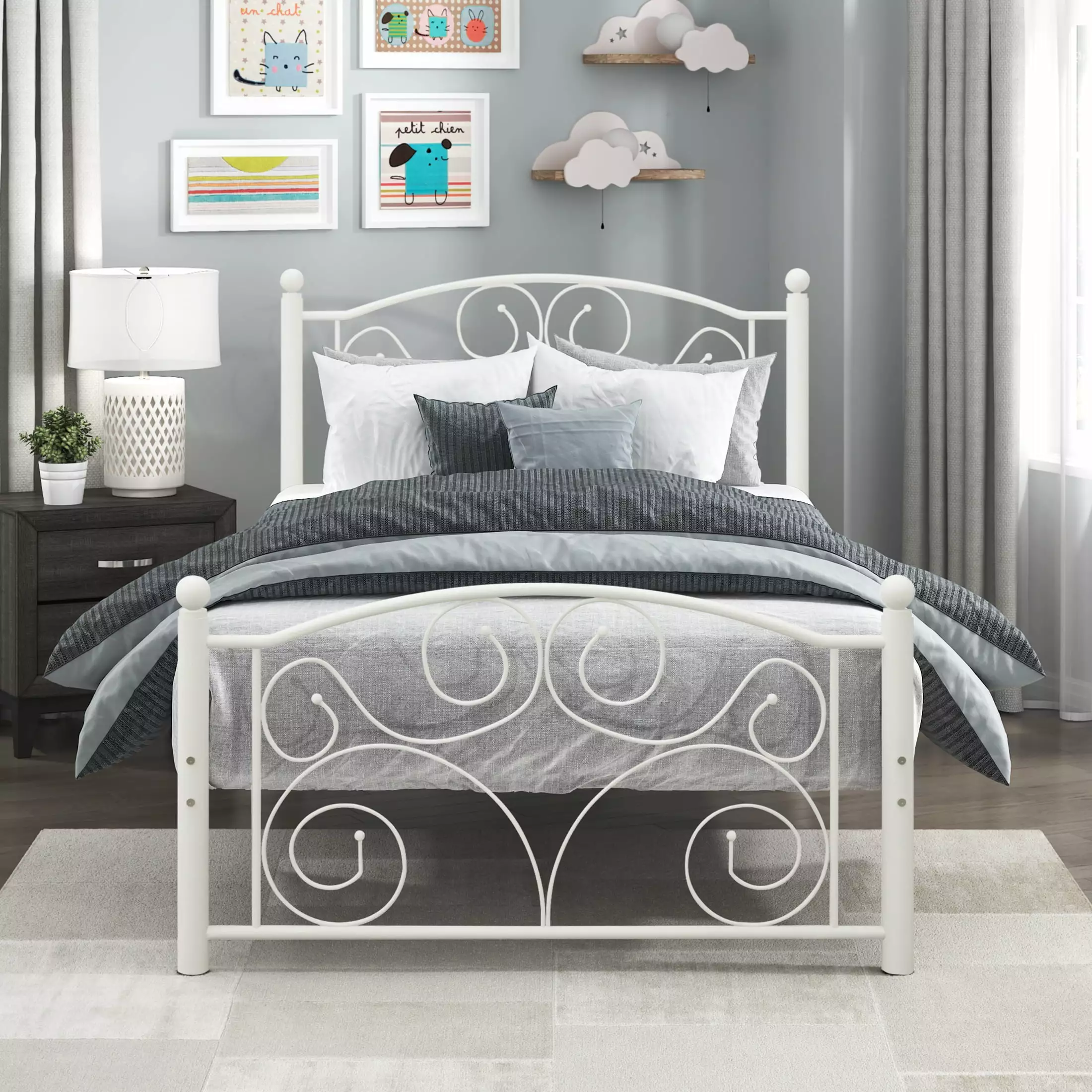 OakvillePark Miter Open-Frame Metal Platform Bed Twin White