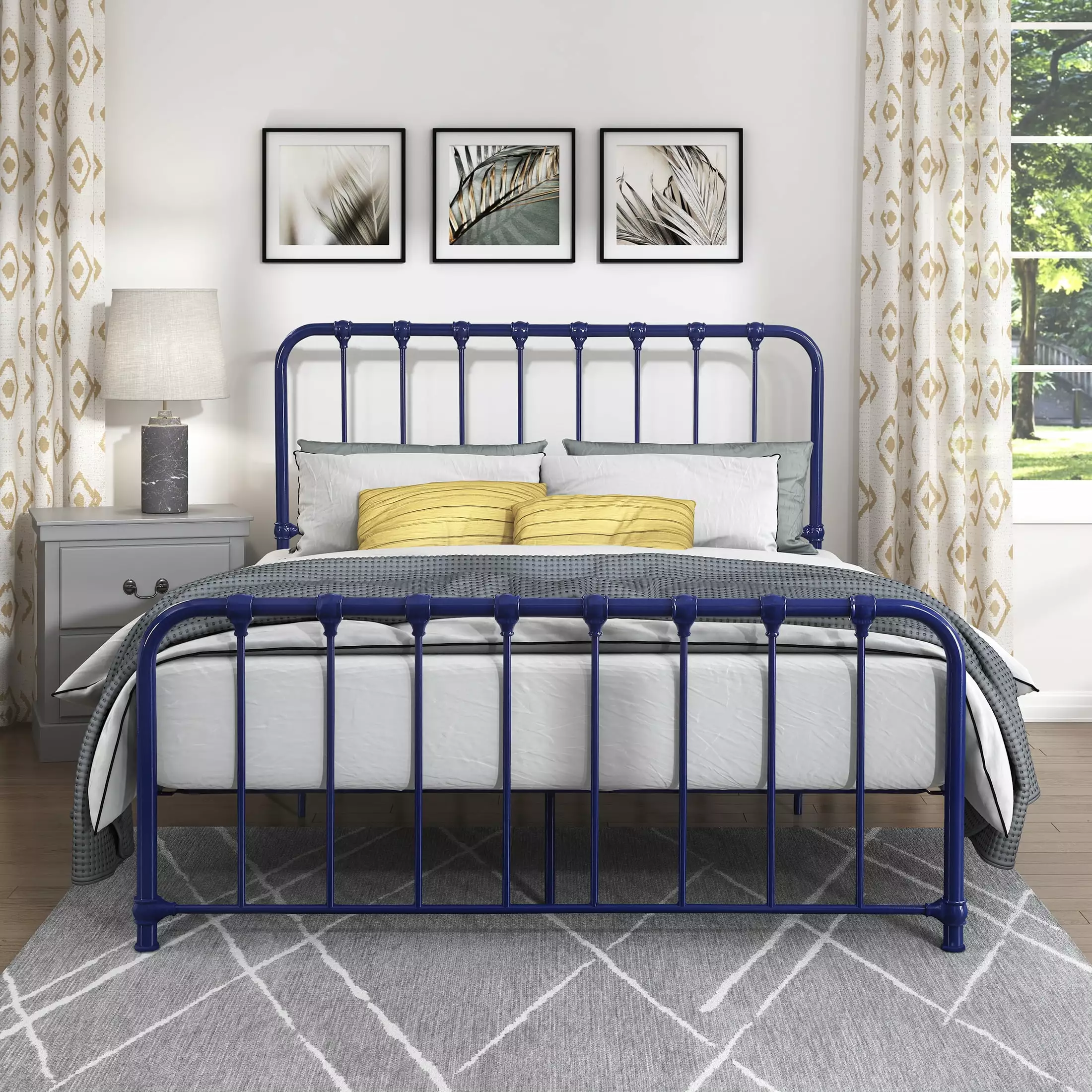 OakvillePark Umatilla Metal Platform Bed Full Size Navy Blue Bed Frame