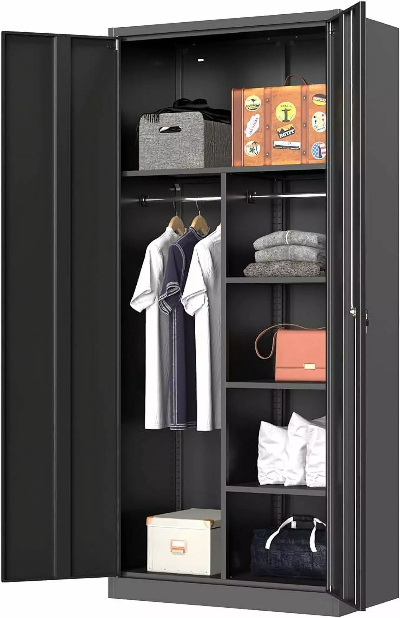 Coolsun Metal Wardrobe Closet Locking Doors - 71 Inch Steel Storage Cabinet Hanging Clothes