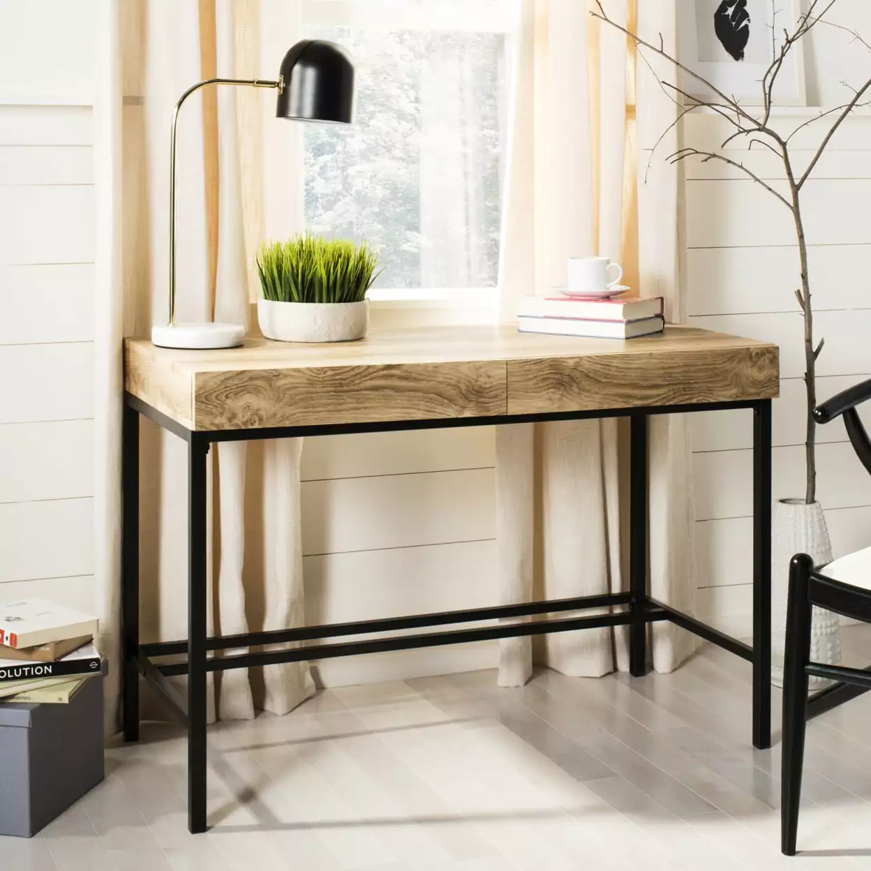 SAFAVIEH Patrick Mid-Century 2 Drawer Desk Oak Black