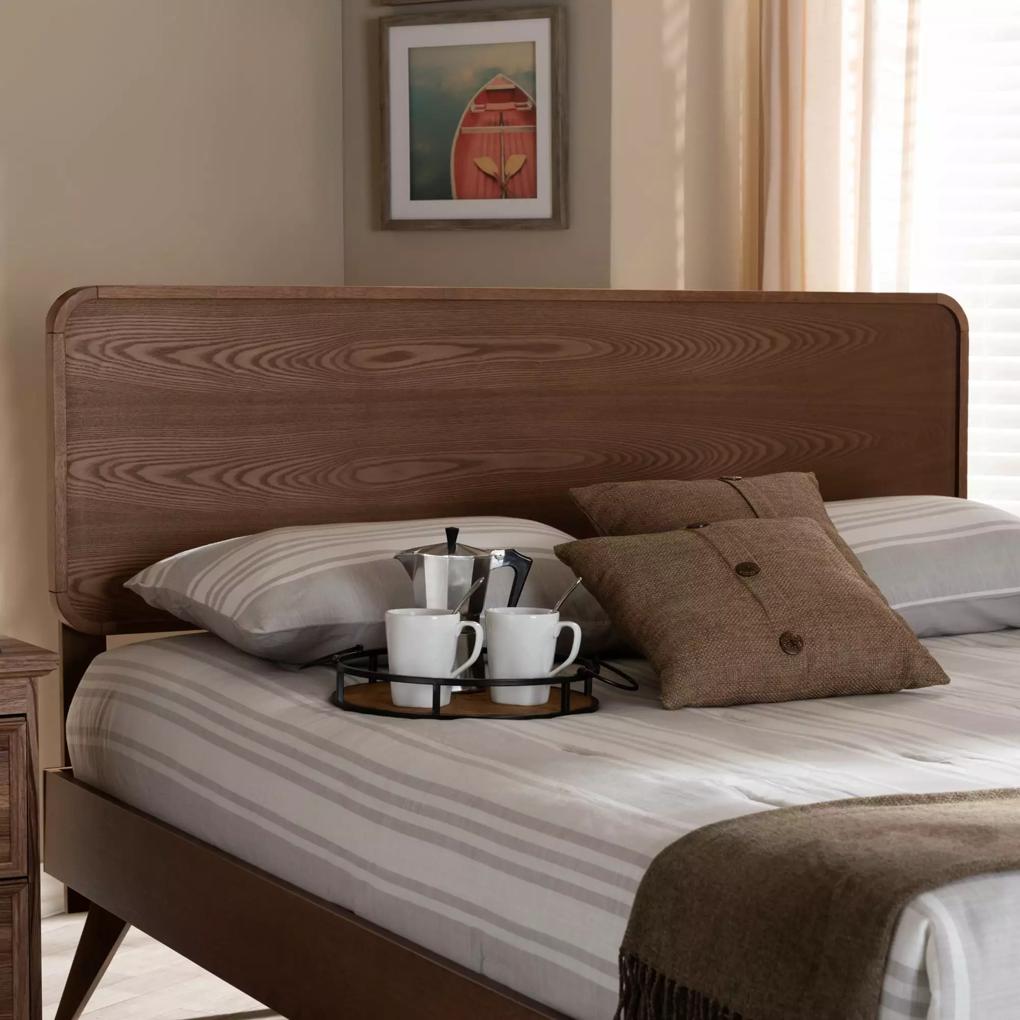 Baxton Studio Mailene Mid-Century Modern Walnut Brown Full Size Headboard Wholesale Interiors
