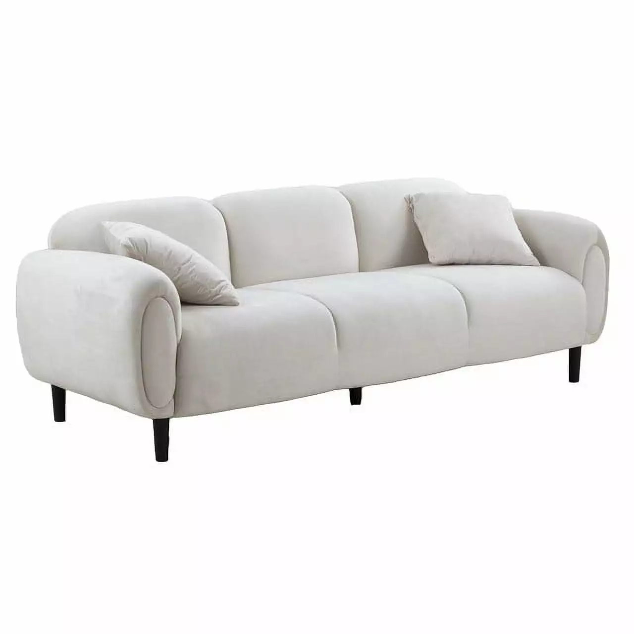 Beige Mid-Century Modern 3-Seater Velveteen Sofa - Elegant Couch Solid Wood Legs Living Room HATNOKIL