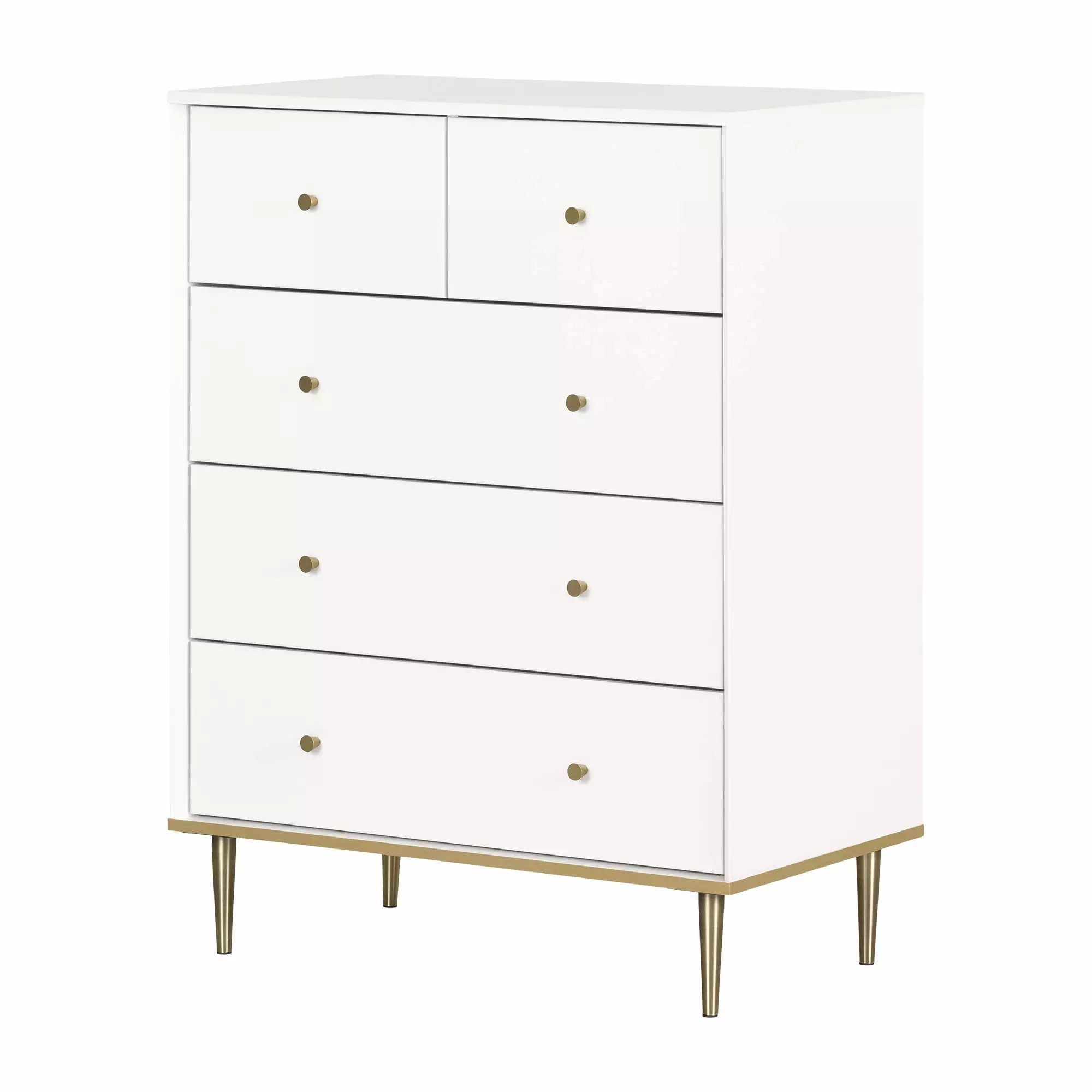 South Shore Dylane Mid-century Glam 5-Drawer Chest Pure White