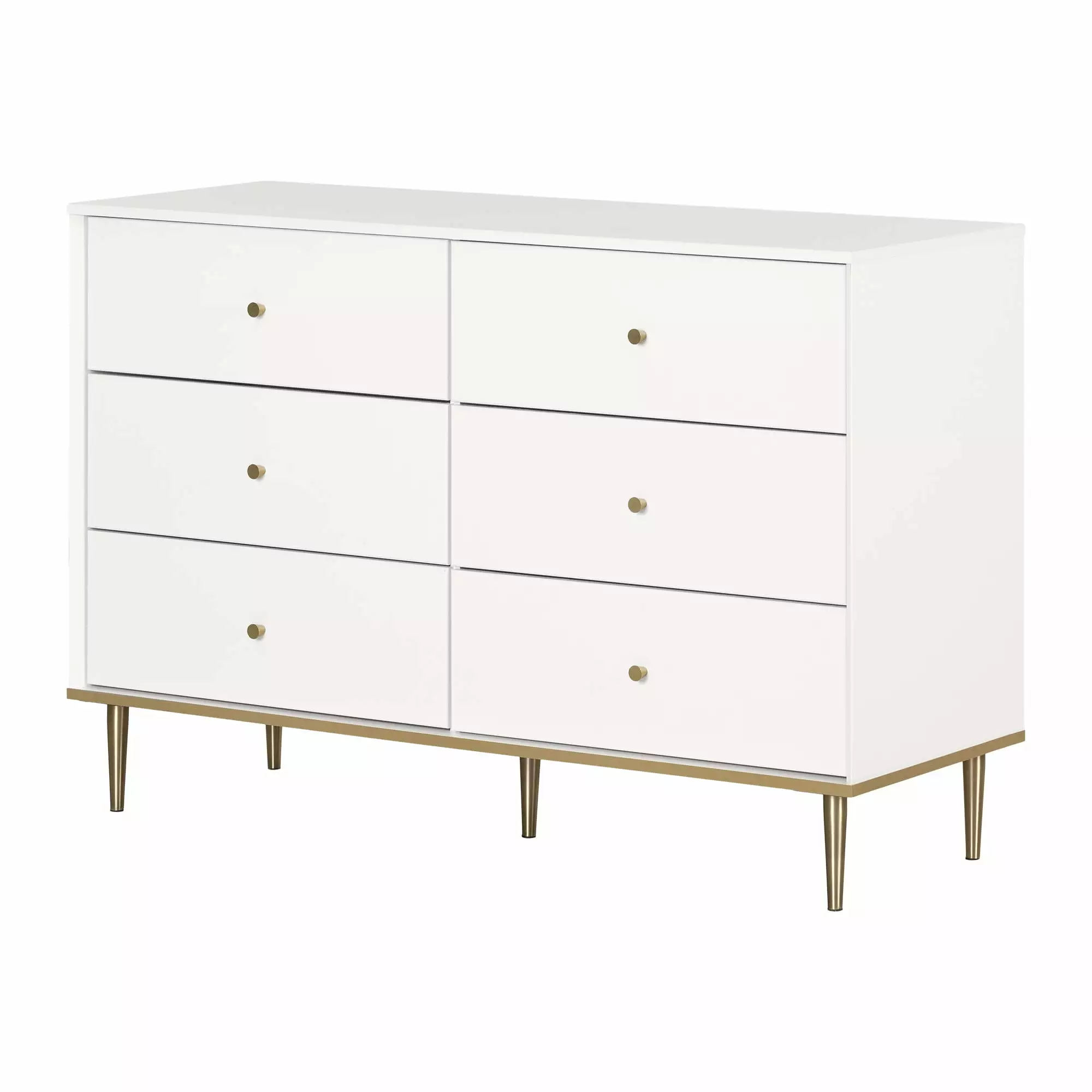 South Shore Dylane Mid-century Glam 6-Drawer Double Dresser Pure White