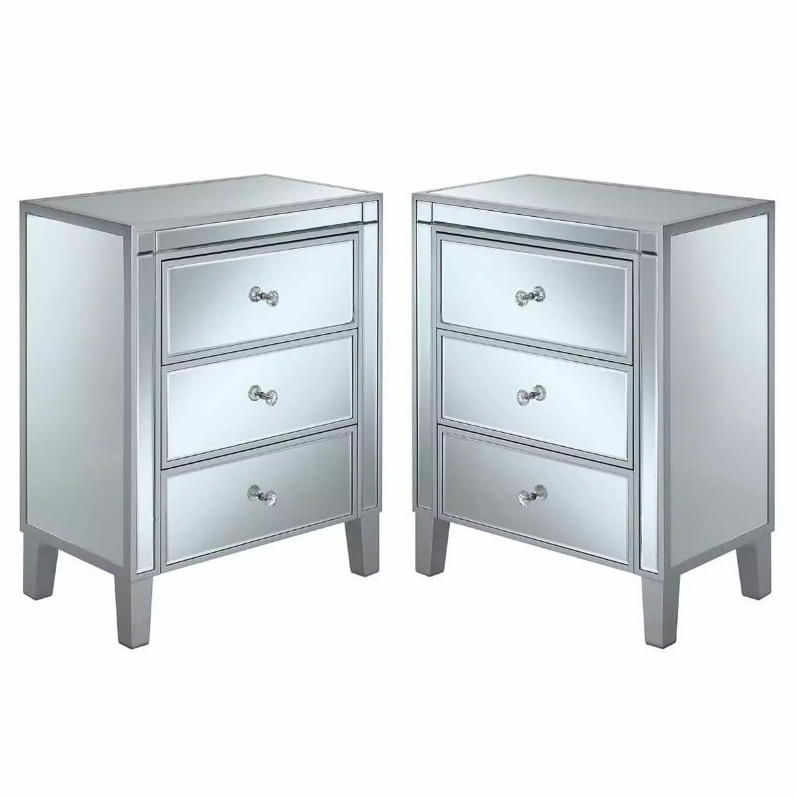 Home Square 3-Drawer Chest Mirrored Glass and Silver Set 2