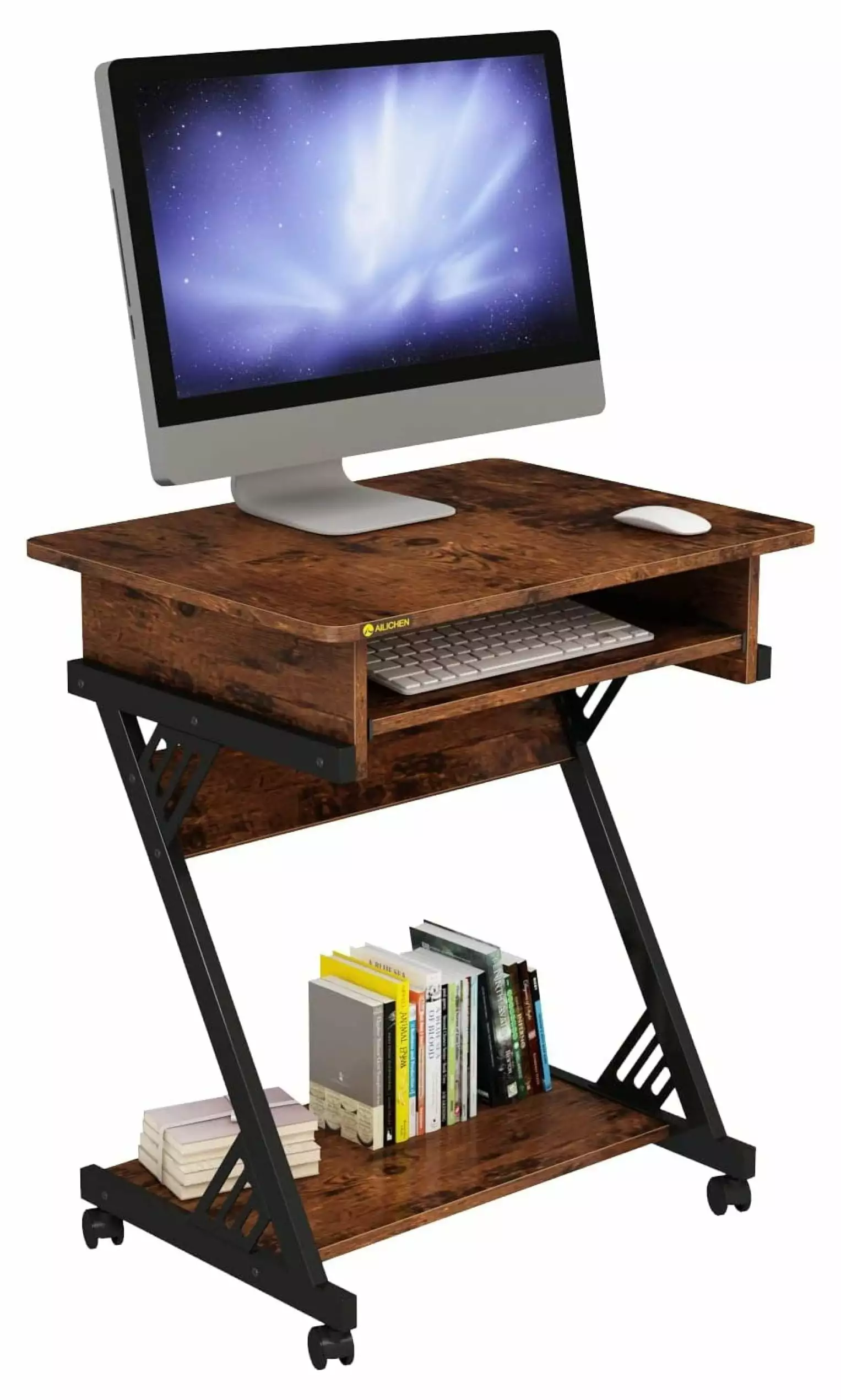 Drevy Computer Desk Small Spaces Wheels and Keyboard Tray