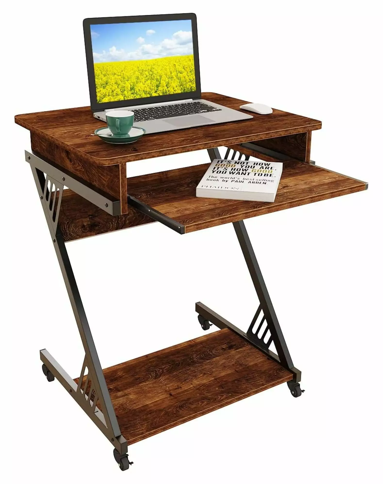 23.6 Inch Z Shaped Compact Computer Desk Wheels and Keyboard Tray HMTtie