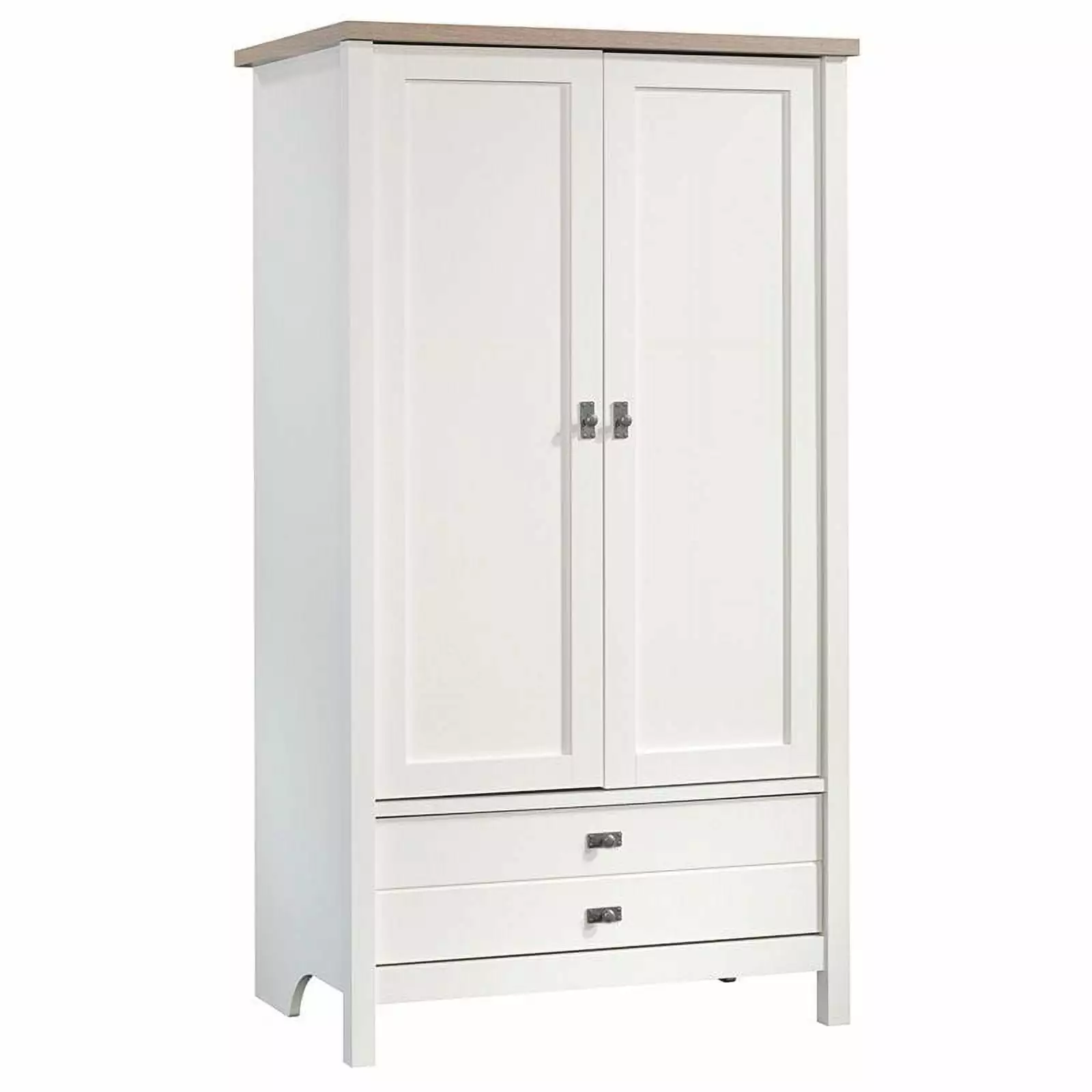 Pemberly Row Modern Engineered Wood Armoire Soft White and Lintel Oak