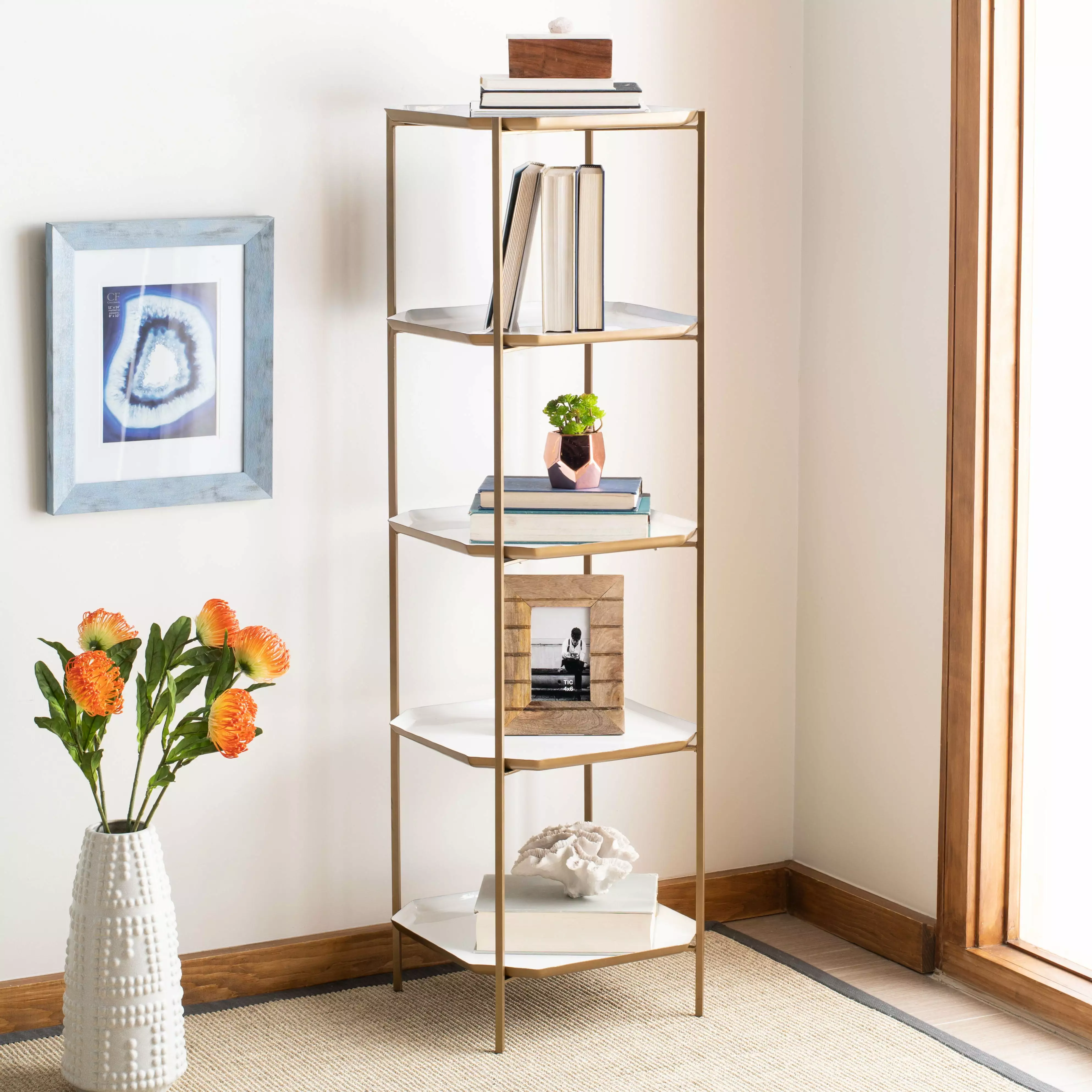 SAFAVIEH Sylvie Modern Glam 5-Tier Etagere White and Brass Finish