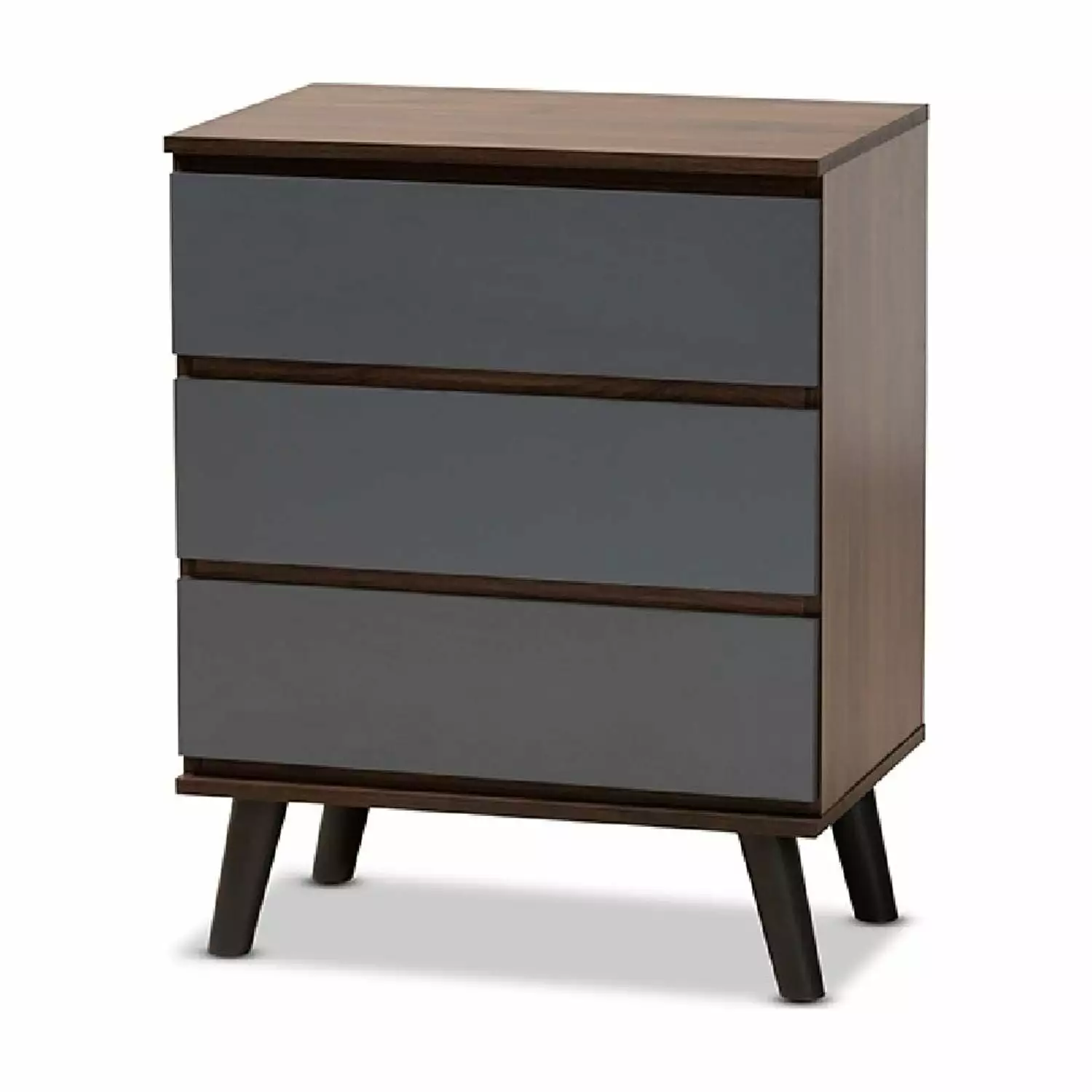 Baxton Studio Roldan Modern Two-Tone Walnut Grey 3-Drawer Bedroom Chest Wholesale Interiors