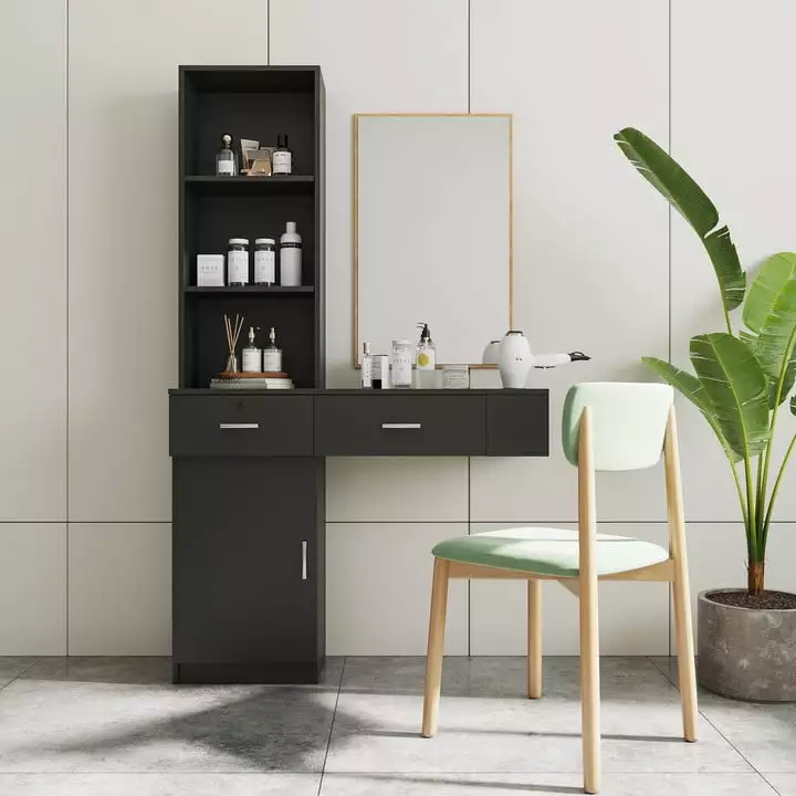 Modern Desk 2 Drawers 1 Cabinet and 2 Shelves Multifunctional Cabinets Black ARCTICSCORPION